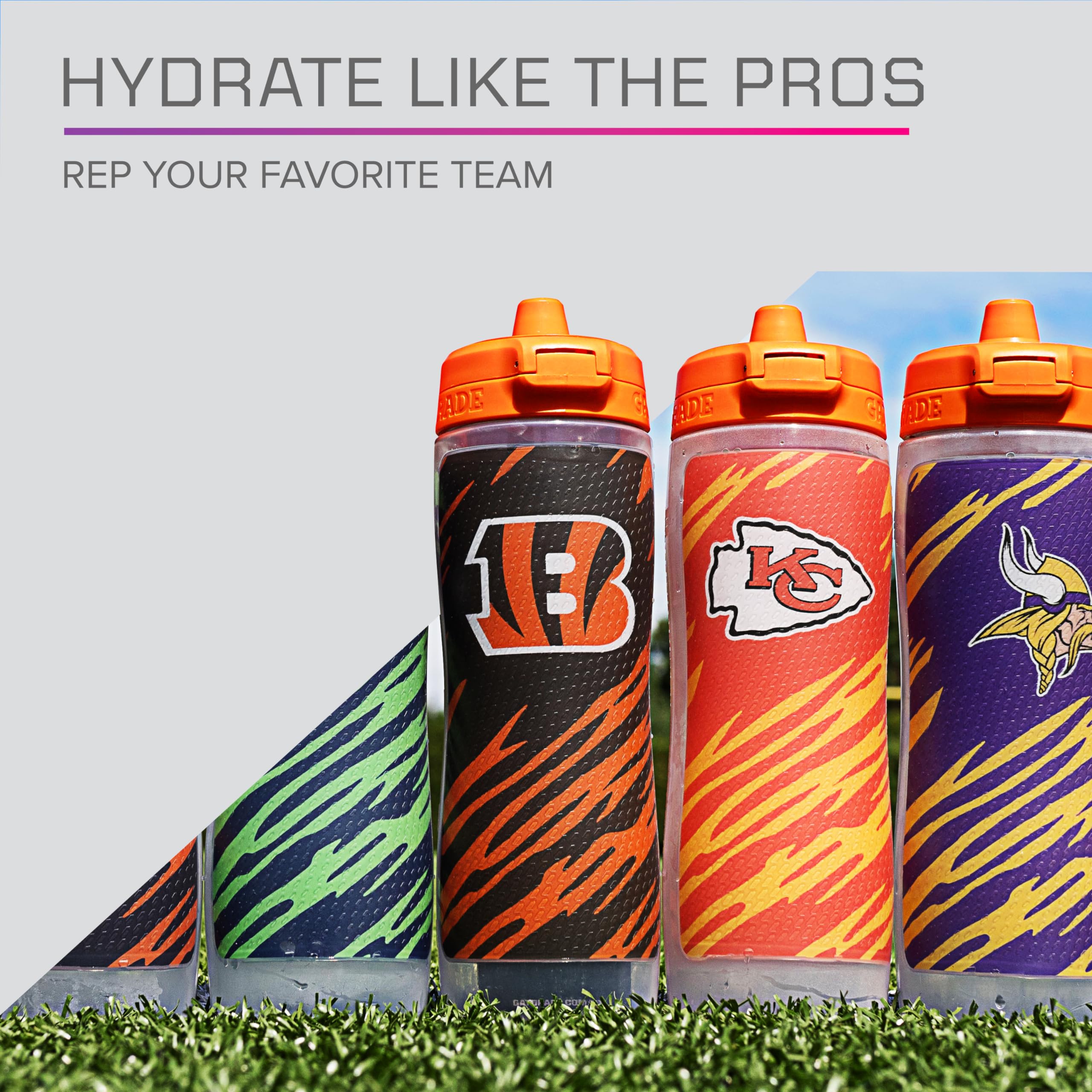 Gatorade Gx NFL Non-Slip Squeeze Water Bottle with Hydration System & Sports Drink Concentrate Pods - Perfect for Football Training, Gym Workouts and Outdoor Activities