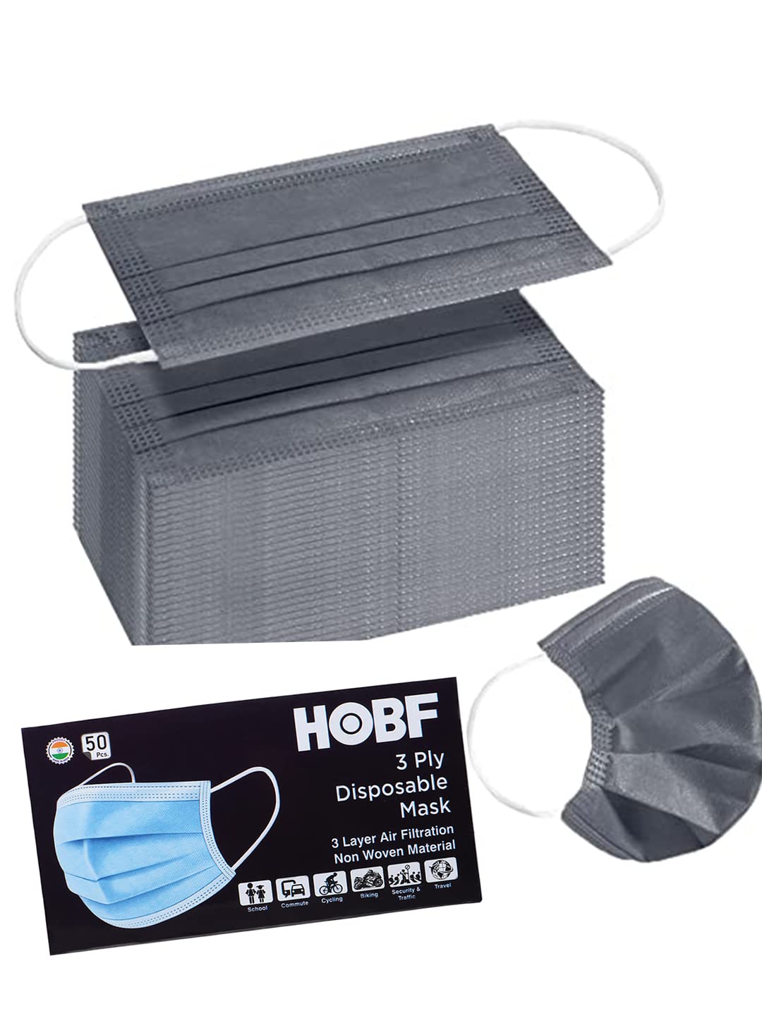 Premium 3-Ply Disposable Face Masks for Adults - Adjustable Nose Wire & Comfortable Earloop (100-Pack, Grey) - Breathable Surgical Masks for Men & Women - Ideal for Daily Use, Travel, Work & Public Safety Protection