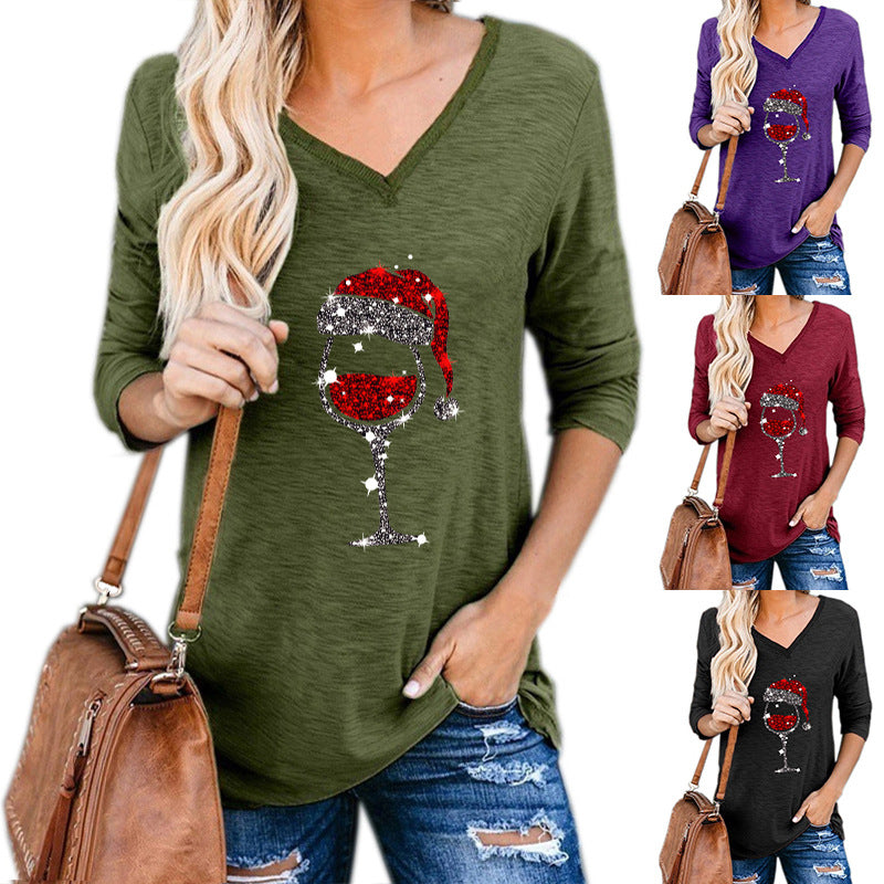 Festive Christmas Wine Glass Print Plus Size Women's Holiday Party Dress - Perfect for Christmas Parties, Family Gatherings & Festive Celebrations