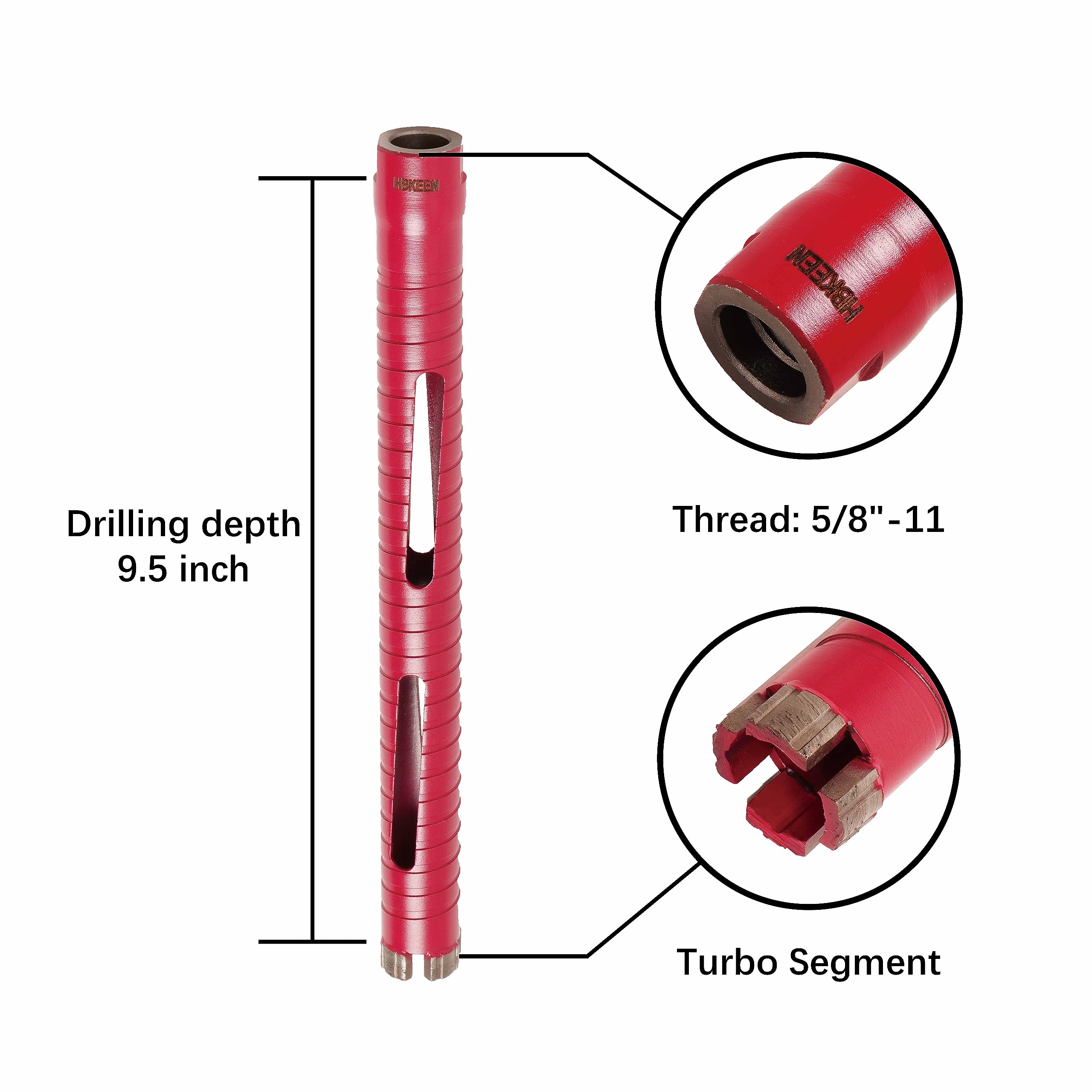 1 Inch Dry Core Drill Bit for Concrete - 9.5