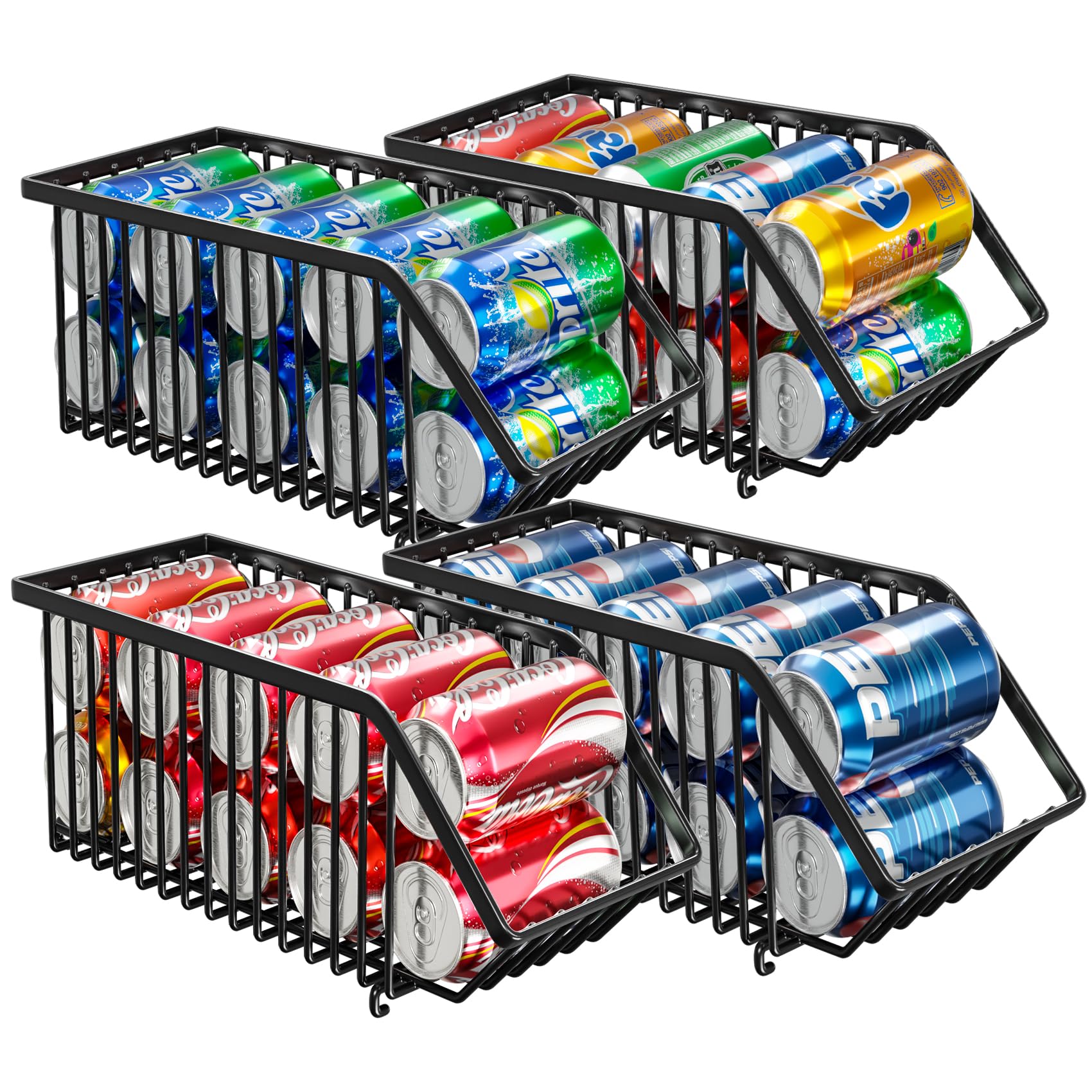 4-Pack Stackable Soda Can Organizer - Space-Saving Pantry Storage for Cans, Soup, Pet Food | Perfect for Kitchen, Pantry & Garage Organization