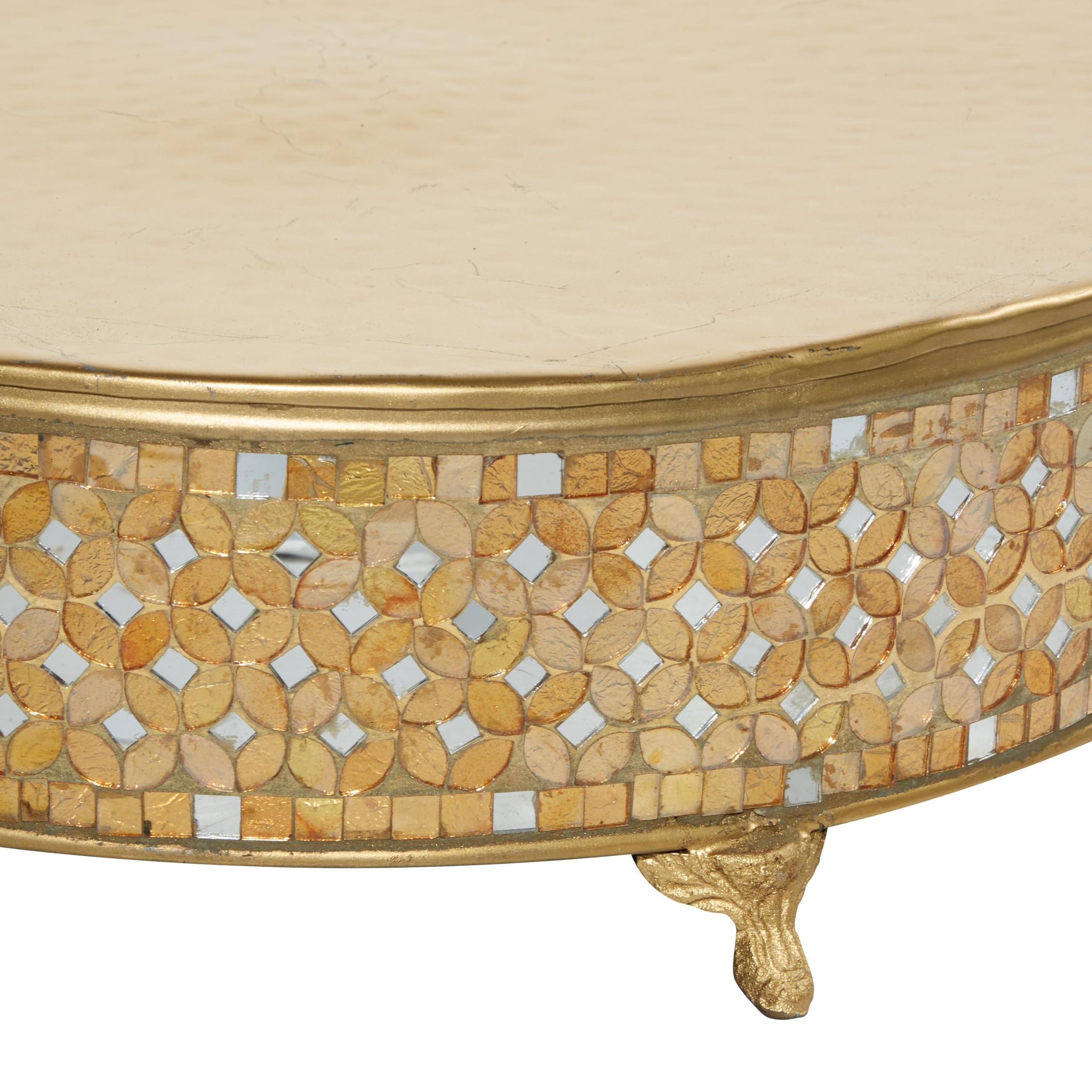 Deco 79 3-Tier Gold Metal Cake Stand Set with Mirrored Mosaic Patterns & Scrolled Feet - 19