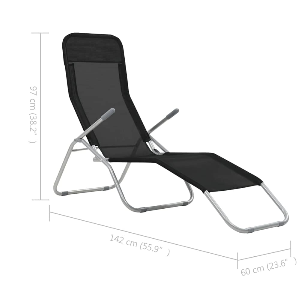 vidaXL Folding Sun Loungers 2 Pack - Textilene Black Weather-Resistant Beach Chairs with Adjustable Backrest & High Weight Capacity - Perfect for Poolside, Backyard, Patio & Outdoor Relaxation