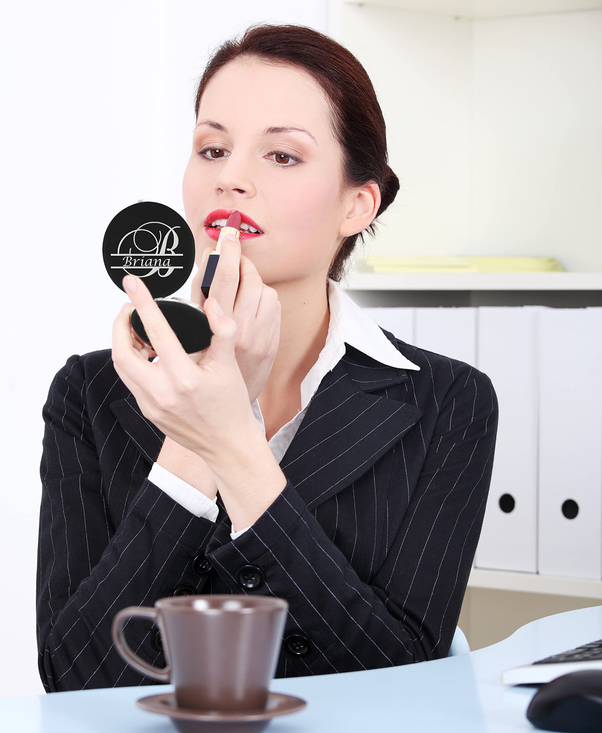 Custom Engraved Personalized Compact Mirror - Double Sided Magnification Travel Pocket Mirror for Women | Wedding, Birthday Gift Idea | Perfect for Purse, Makeup Bag & Travel Accessories (PU Leather)