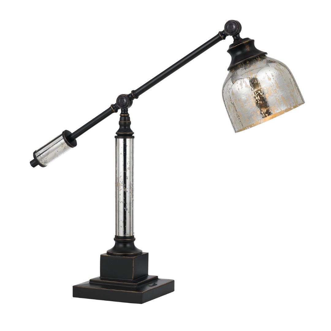 Cal Lighting 60W Metal Desk Lamp with Glass Shade - Modern Office Lighting for Home & Study Room - Perfect for Reading, Working & Decor