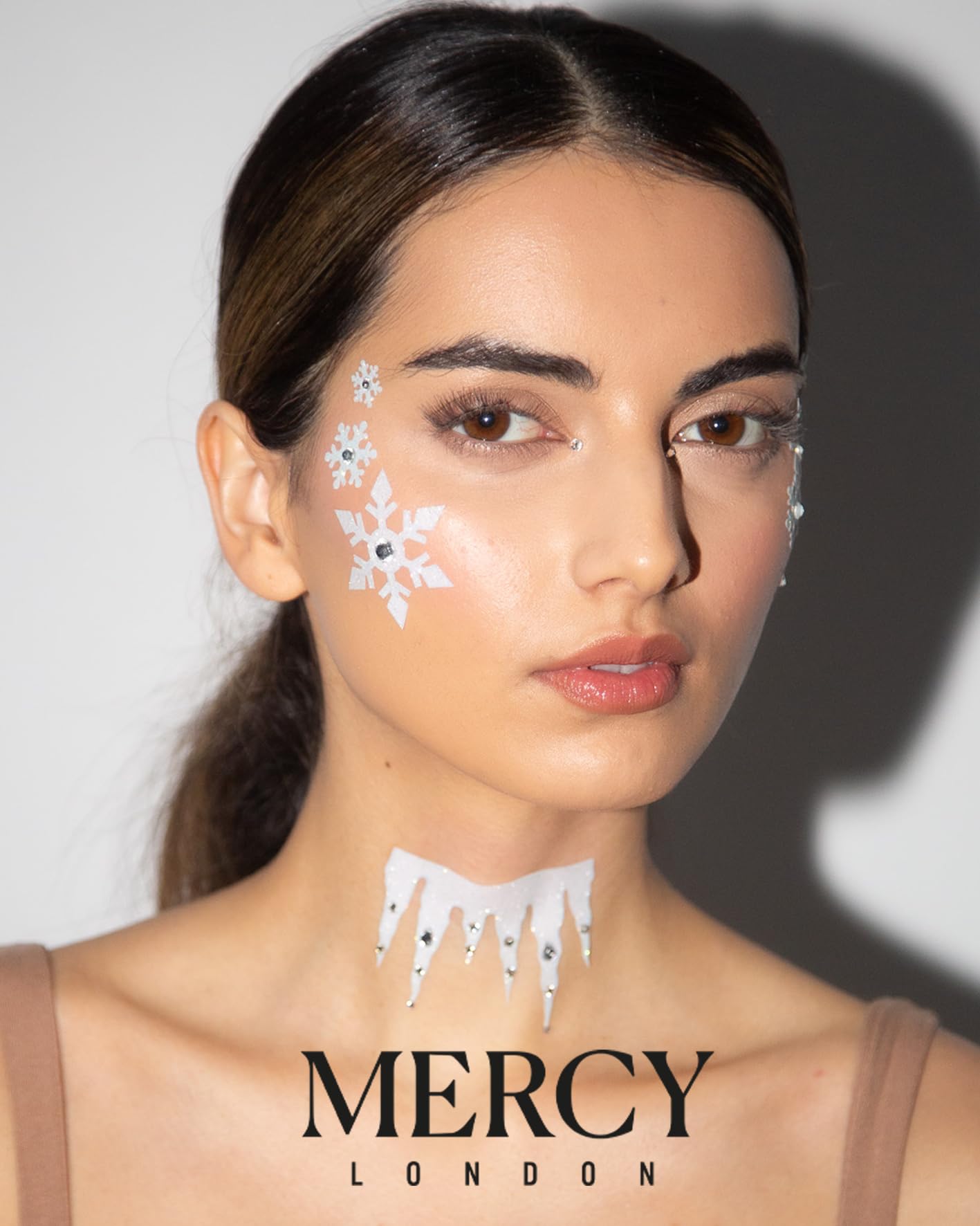 Mercy London Ice Queen Face Jewels - Frozen Costume Accessories with Stick-On Face Gems for Halloween, Cosplay & Themed Parties | Glittering Rhinestone Headpiece for Elsa Costume & Winter Queen Looks