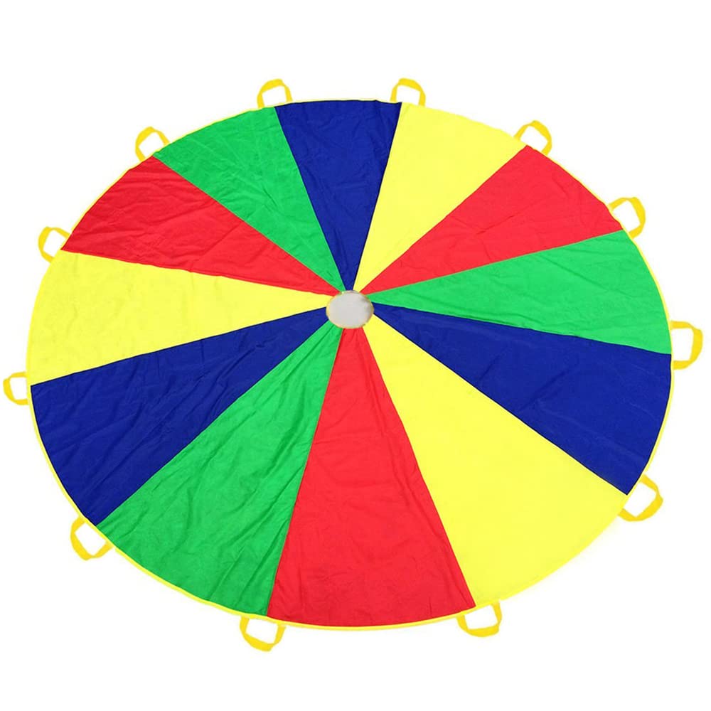 12ft Kids Play Parachute with 12 Handles - Outdoor Group Games, Birthday Party Activity for 8-12 Children - Perfect for Cooperative Play, Gym Class & Backyard Fun