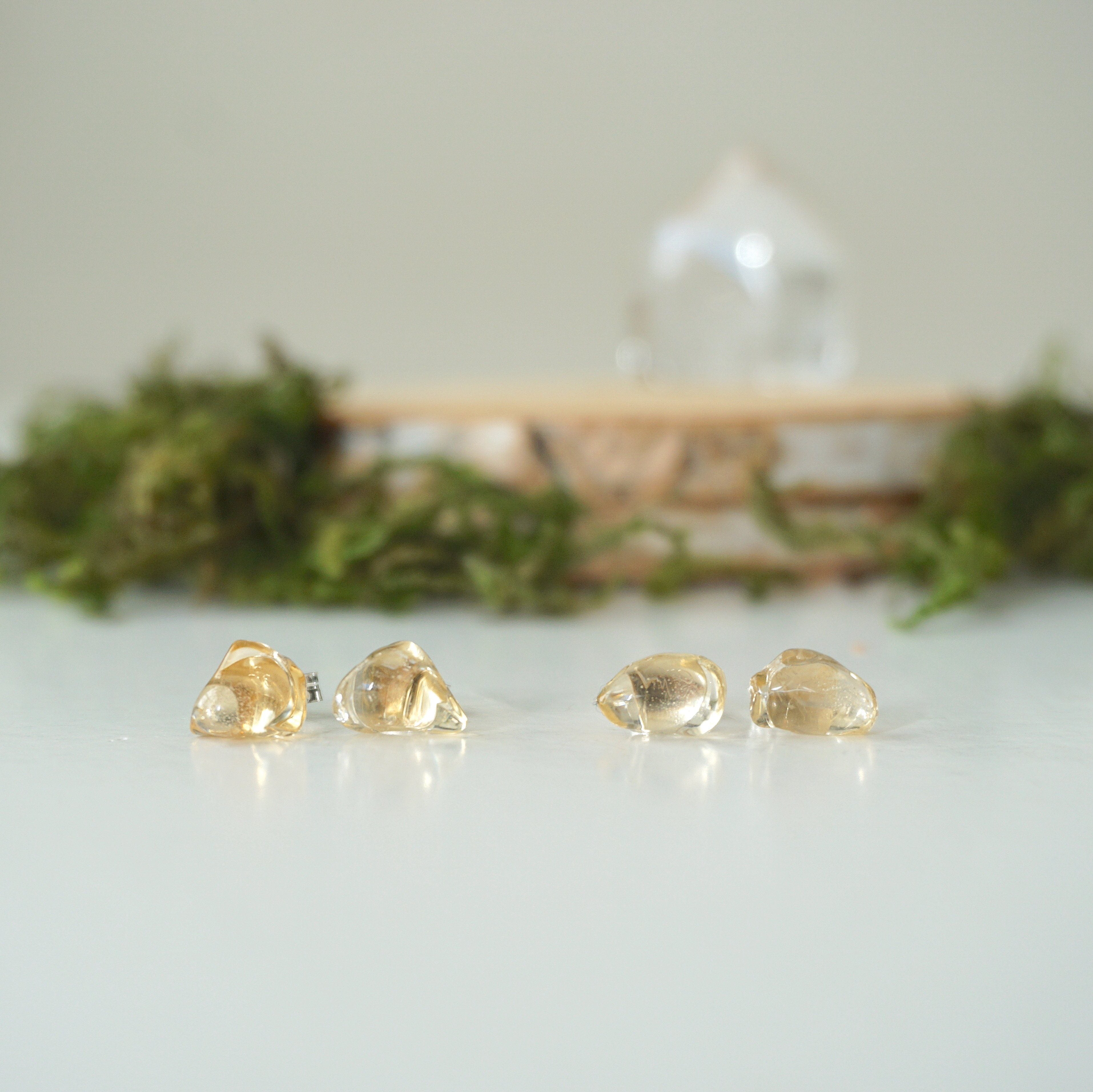 Natural Citrine Stud Earrings - 14K Gold Plated Post Earrings for Women - Elegant Minimalist Jewelry for Everyday Wear, Gift Giving & Special Occasions