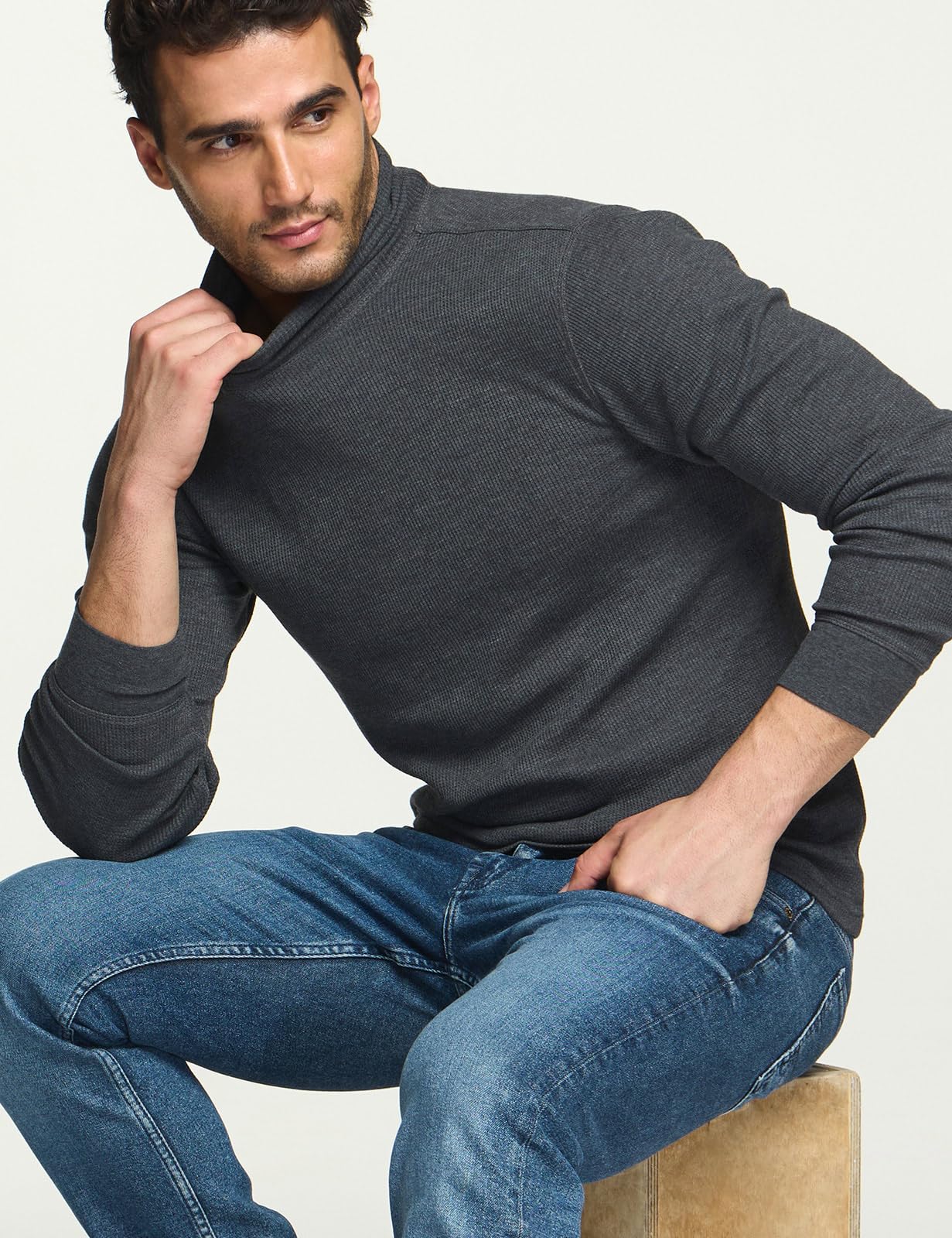 Men's Thermal Underwear Long Sleeve Shirt - Midweight Waffle Knit Crewneck Base Layer for Cold Weather | Winter Workout, Hiking & Outdoor Activities