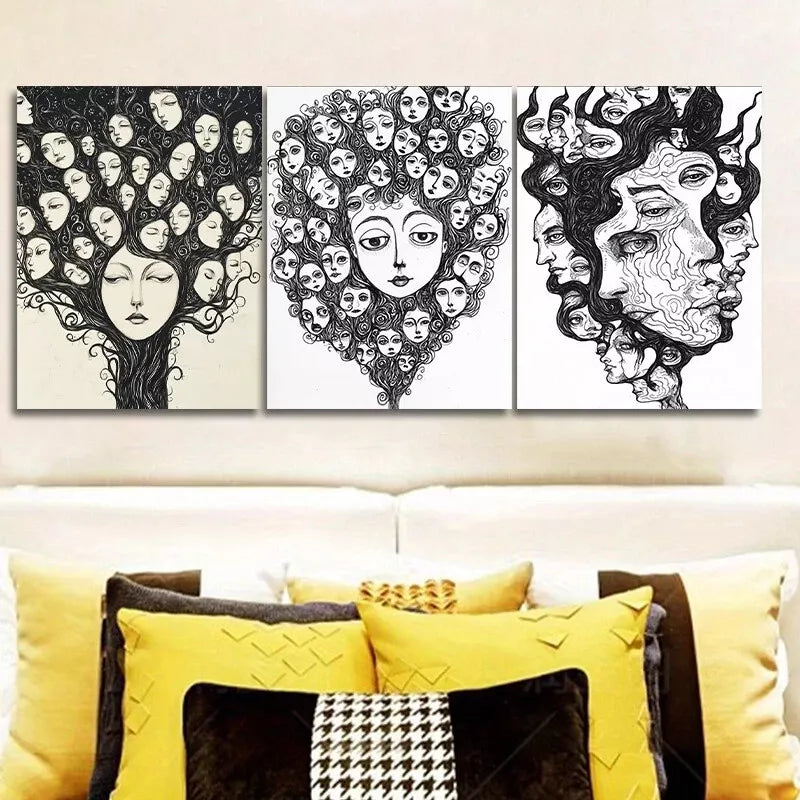 3-Piece Black and White Line Art Canvas Wall Set - 40x60cm Framed High-Quality Print | 100% Australian Made | Ready to Hang | Perfect for Living Room, Bedroom & Office Decor