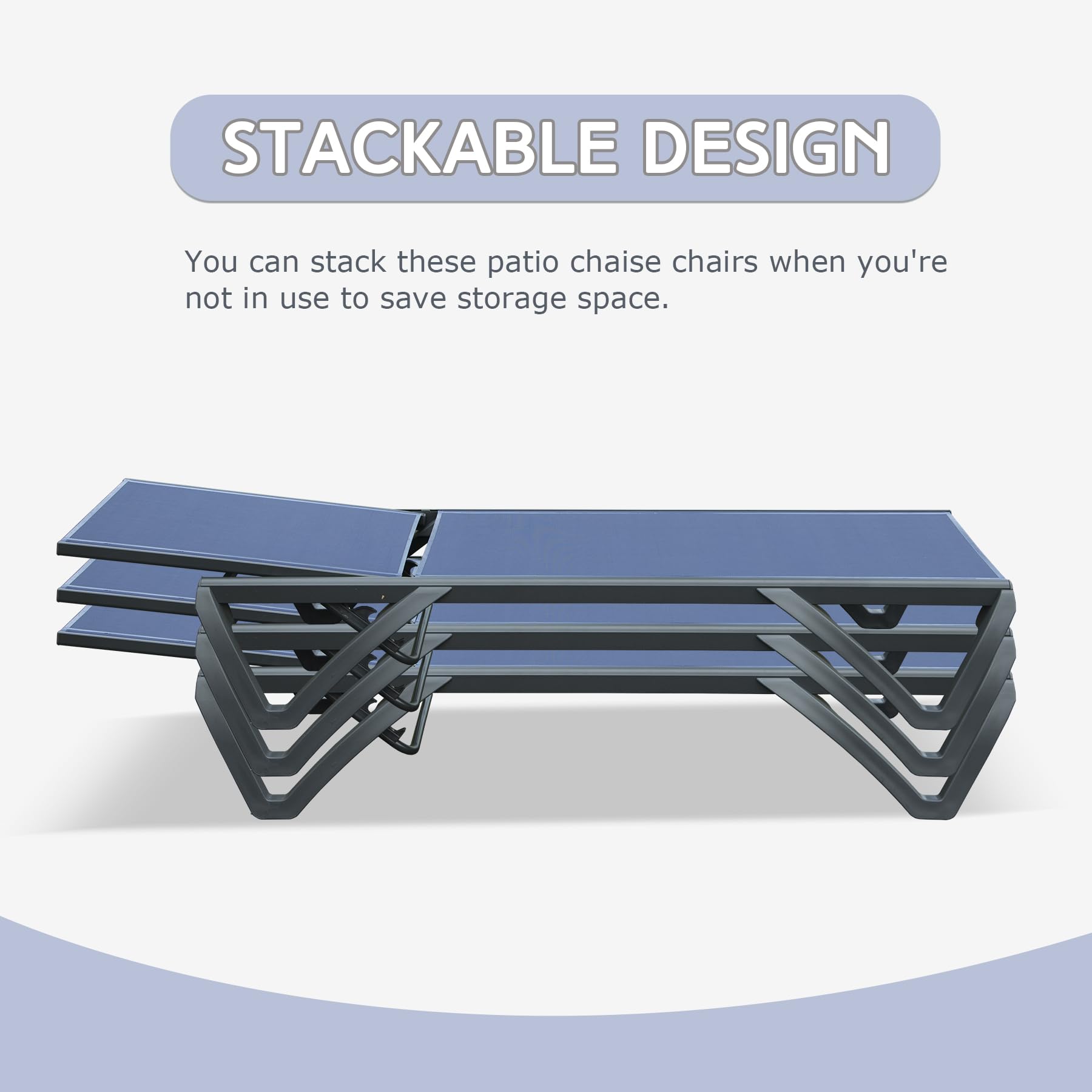 Domi Patio Lounge Chairs Set of 2, 5-Position Adjustable Aluminum Pool Chaise Lounge with Wheels, Outdoor Patio Furniture for Poolside, Beach, Garden, Backyard, Deck - Navy Blue