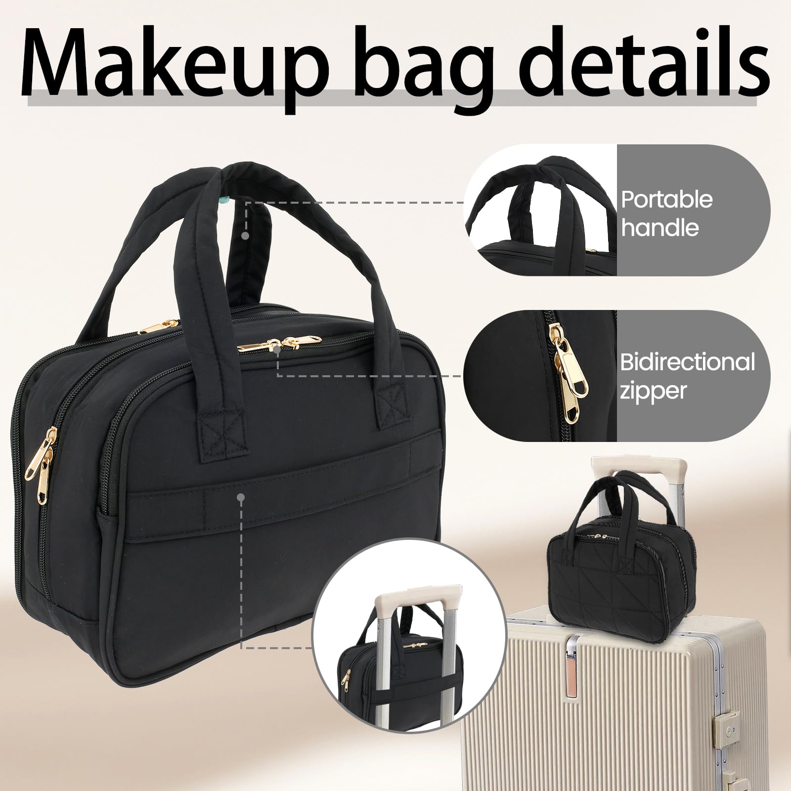 Waterproof Wet & Dry Makeup Organizer Bag - 2-Way Zipper Cosmetic Travel Bag with Handle, Large Capacity Toiletry Bag for Women | Perfect for Travel, Gym & Daily Use
