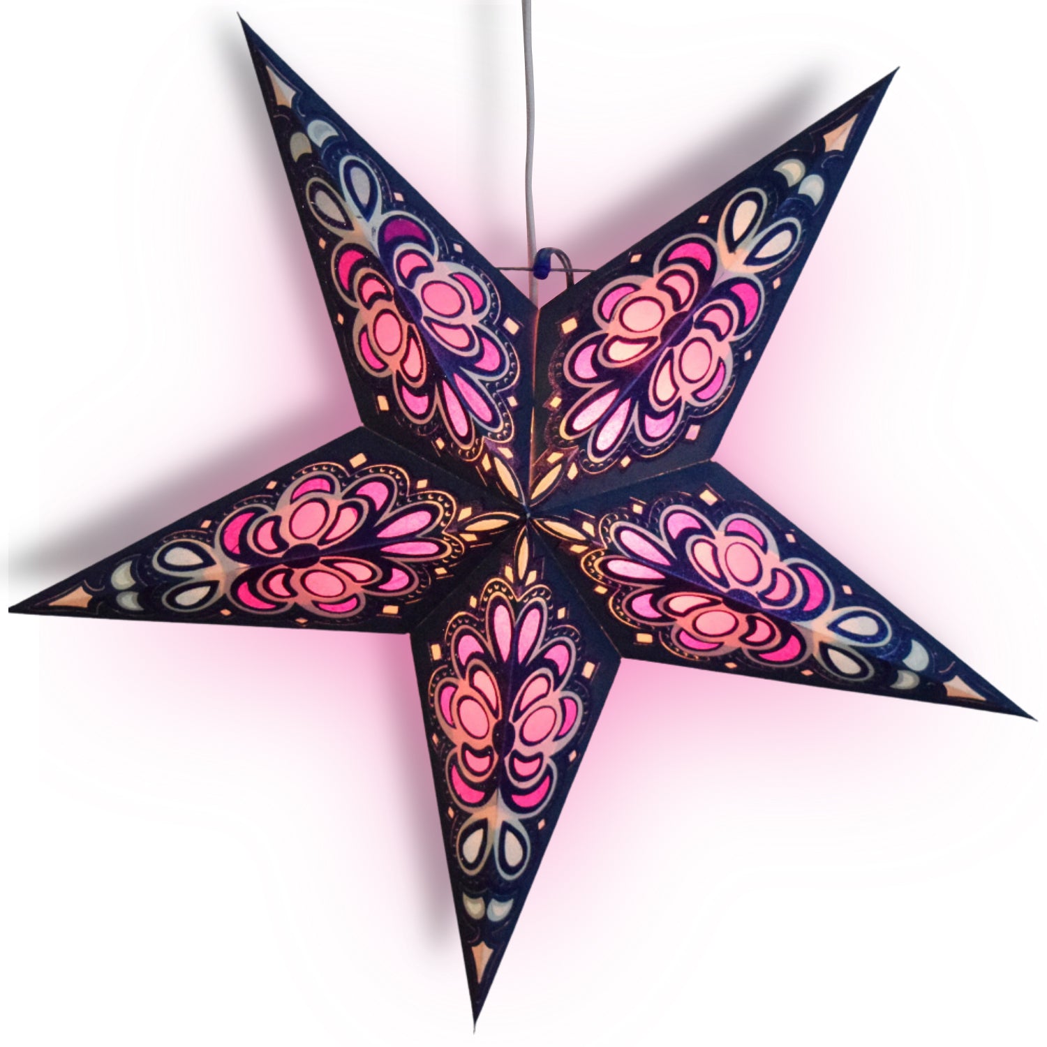 24 Pack Dark Blue Merry Gold Glitter Paper Star Lanterns - Hanging Wedding & Party Decorations for Indoor/Outdoor Events, Christmas, Baby Showers & Home Decor