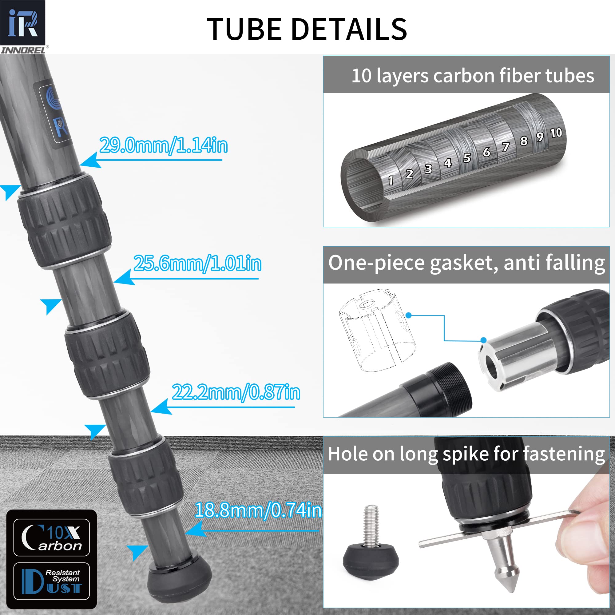 INNOREL GT284C Carbon Fiber Tripod - Professional Compact & Portable DSLR Camera Stand with 29mm Tube, 44lbs Max Load - Perfect for Travel, Outdoor Photography & Heavy Duty Shooting