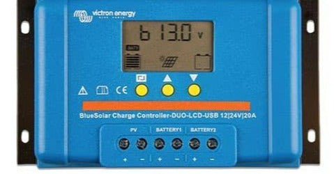 Victron Energy BlueSolar PWM DUO 12V/24V 20A Solar Charge Controller with LCD Display & USB Port - Perfect for Off-Grid Solar Systems, RVs, Boats, and Camping Power Solutions