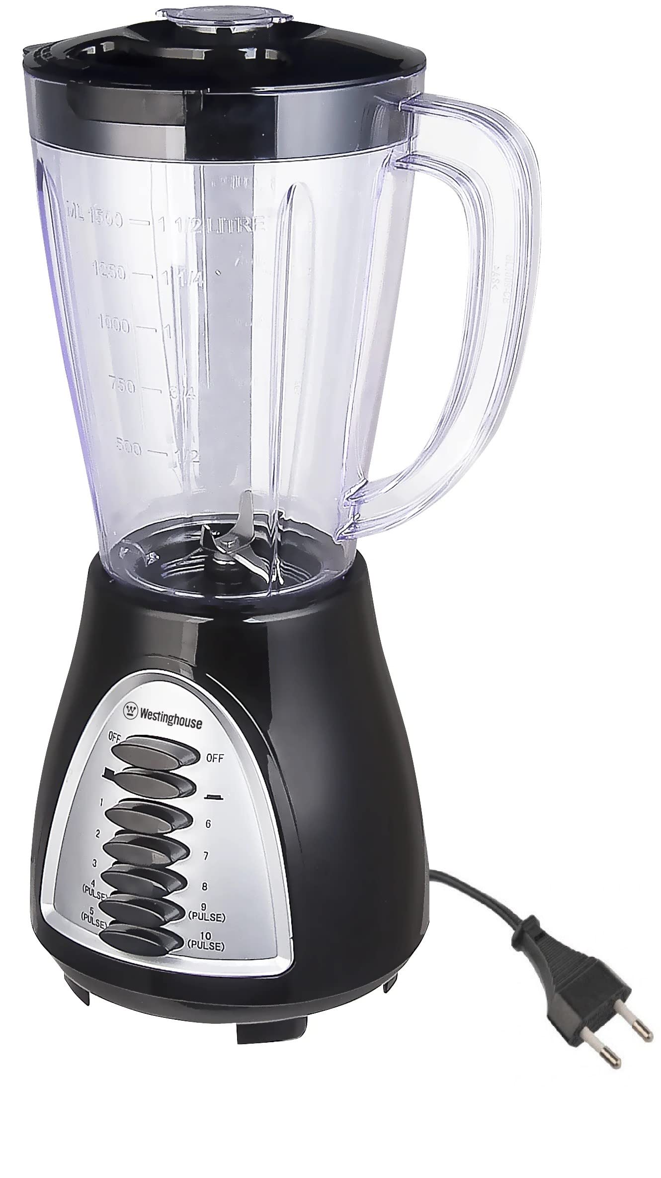 Westinghouse 220-240V Blender WKBE1008BA - 1.5L Glass Jar, 10-Speed & Pulse Function, Stainless Steel Blade - Perfect for Smoothies, Juices & Food Prep (Not for Use in USA)