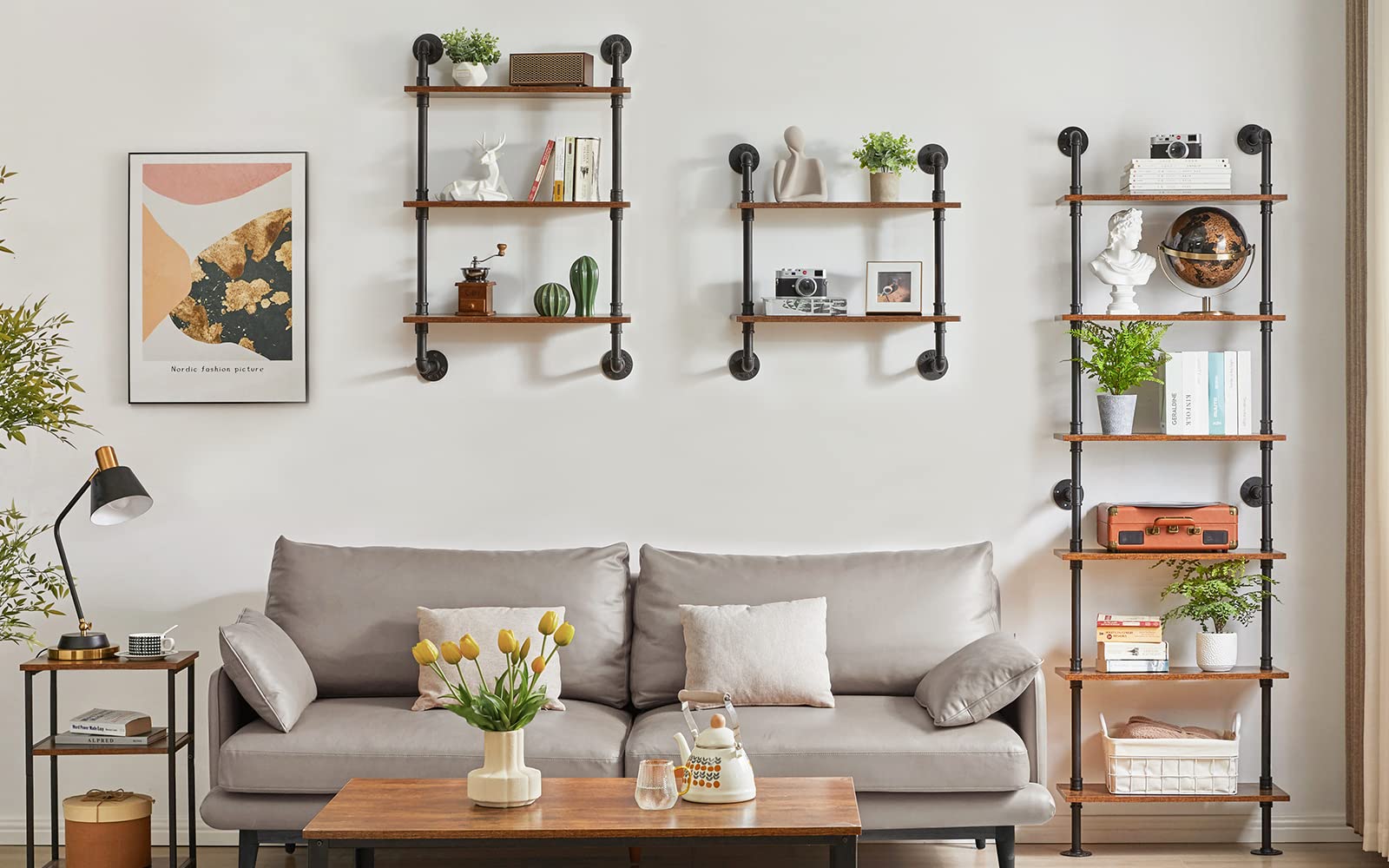 Industrial Pipe Ladder Shelf - 6-Tier Wall Mounted Bookcase with Sturdy Metal Frame, 78.7