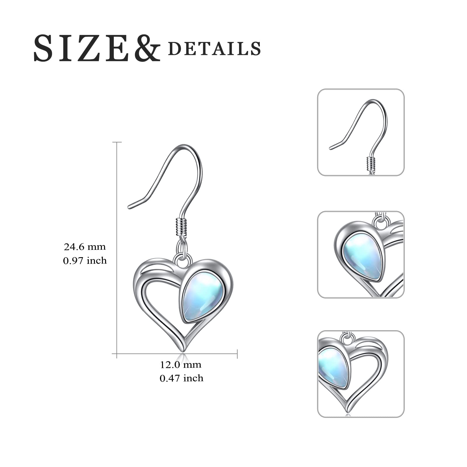 WINNICACA Sterling Silver Heart Moonstone Dangle Drop Earrings for Women | Elegant Moonstone Heart Jewelry | Perfect Birthday Gift for Her | Ideal for Date Nights, Weddings & Special Occasions