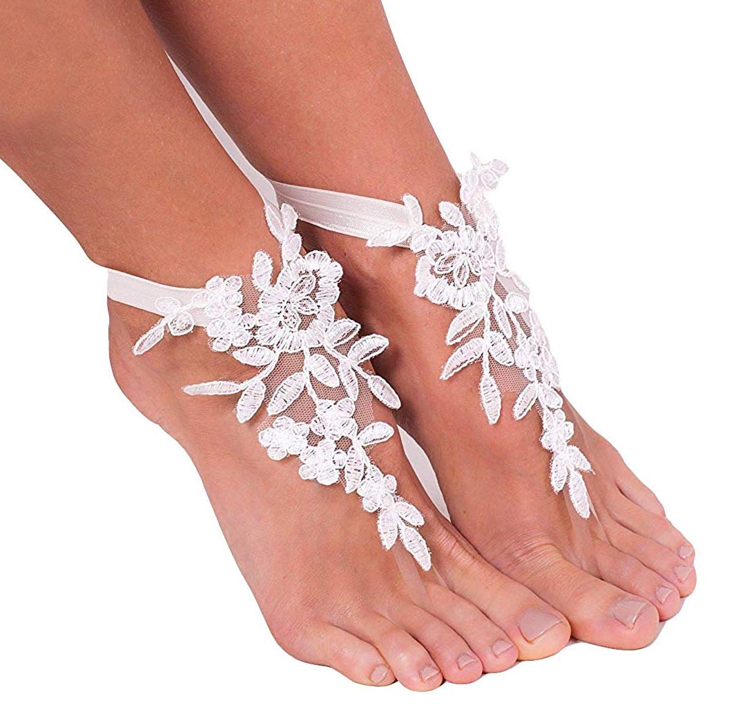 FengHuaVIP Elegant Lace Barefoot Sandals - Bohemian Beach Wedding Anklets for Brides, Bridesmaids & Beach Parties | Perfect for Outdoor Ceremonies, Photoshoots & Summer Vacations