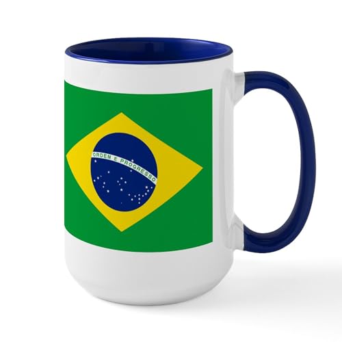 White/Navy Inside - Flag Of Brazil Large Mug