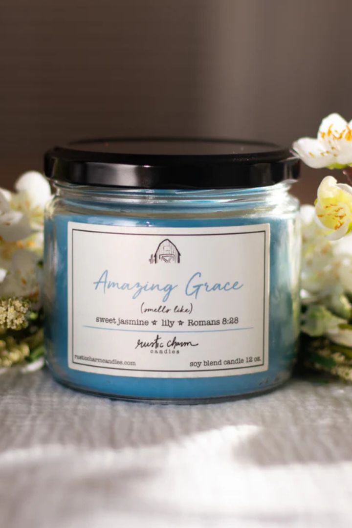 Amazing Grace 12 Oz Scented Candle - Rustic Farmhouse Home Decor for Living Room, Bedroom & Bathroom - Long Lasting Fragrance for Relaxation & Aromatherapy