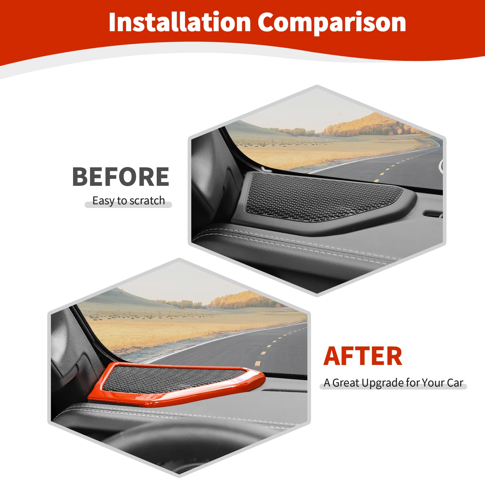 Jeep Wrangler JL JLU & Gladiator JT A-Pillar Speaker Trim Covers (2018-2023) - Orange Interior Accessories Set of 4 | Durable ABS Plastic Upgrade for Enhanced Audio & Interior Style | Perfect for Off-Road Adventures & Custom Car Mods