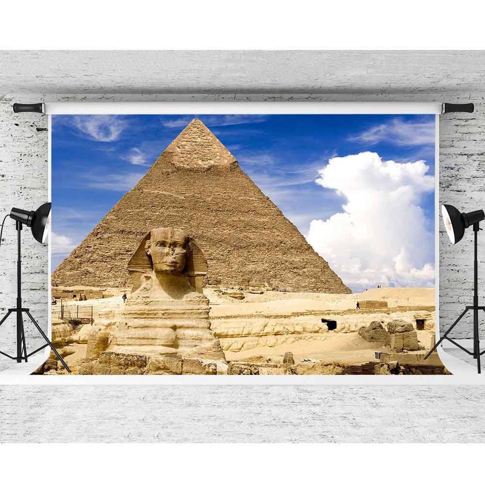 7x5ft Majestic Egyptian Pyramid Photography Backdrop with Blue Sky & White Clouds - Perfect for Themed Parties, YouTube Videos & Photo Booth Studio Props (FH1347) | Ideal for Birthday Celebrations, Travel Vlogs & Ancient Egypt-Themed Events