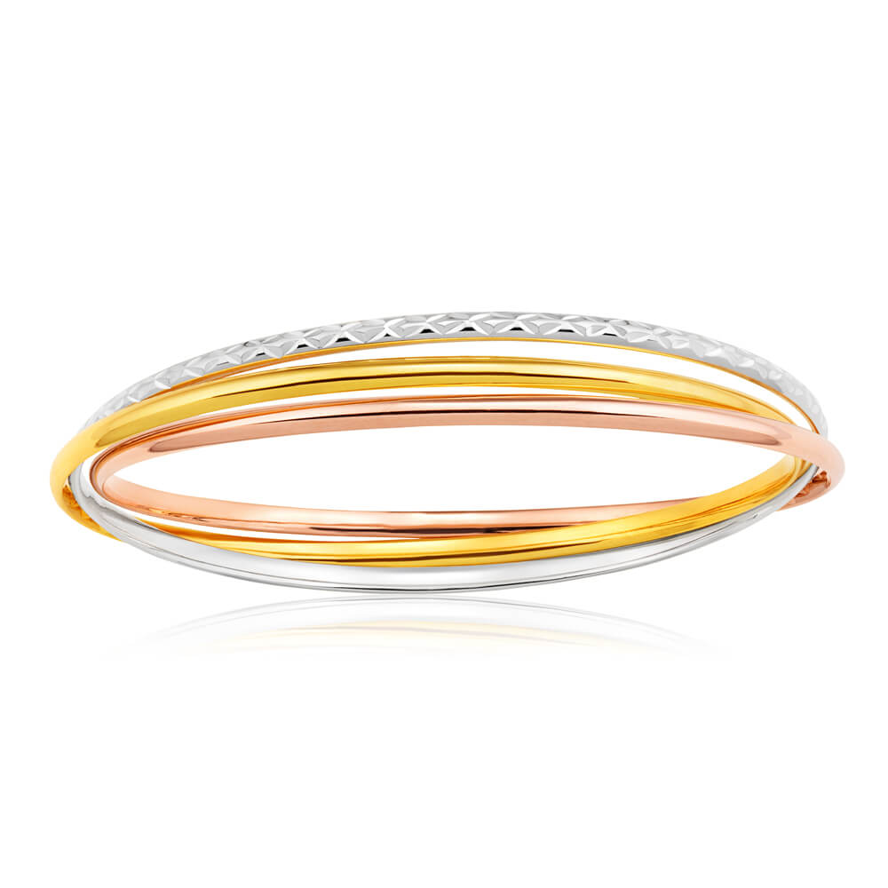 9ct Opulent Yellow Gold Silver Filled Bangle Bracelet - Elegant Jewelry for Women, Perfect for Weddings, Parties & Special Occasions
