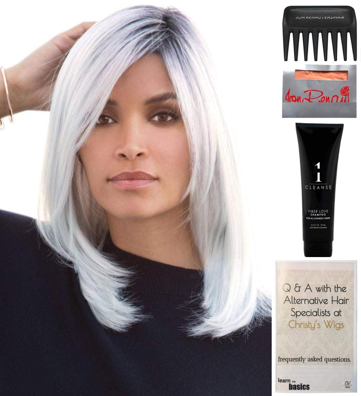 Rene Paris Dakota Synthetic Wig Bundle - 5 Piece Set with Rose-Gold-R Wig, Christy's Wigs Q&A Booklet, 2oz Travel Size Wig Shampoo, Wig Cap & Wide Tooth Comb | Perfect for Cosplay, Costume Parties & Everyday Wear