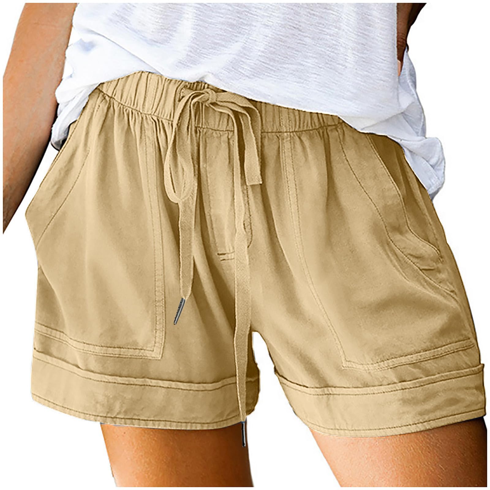 2025 Women's Casual Summer Shorts - Comfy Elastic Waist with Drawstring & Pockets - Beach Vacation Lounge Wear for Outdoor Activities and Relaxation