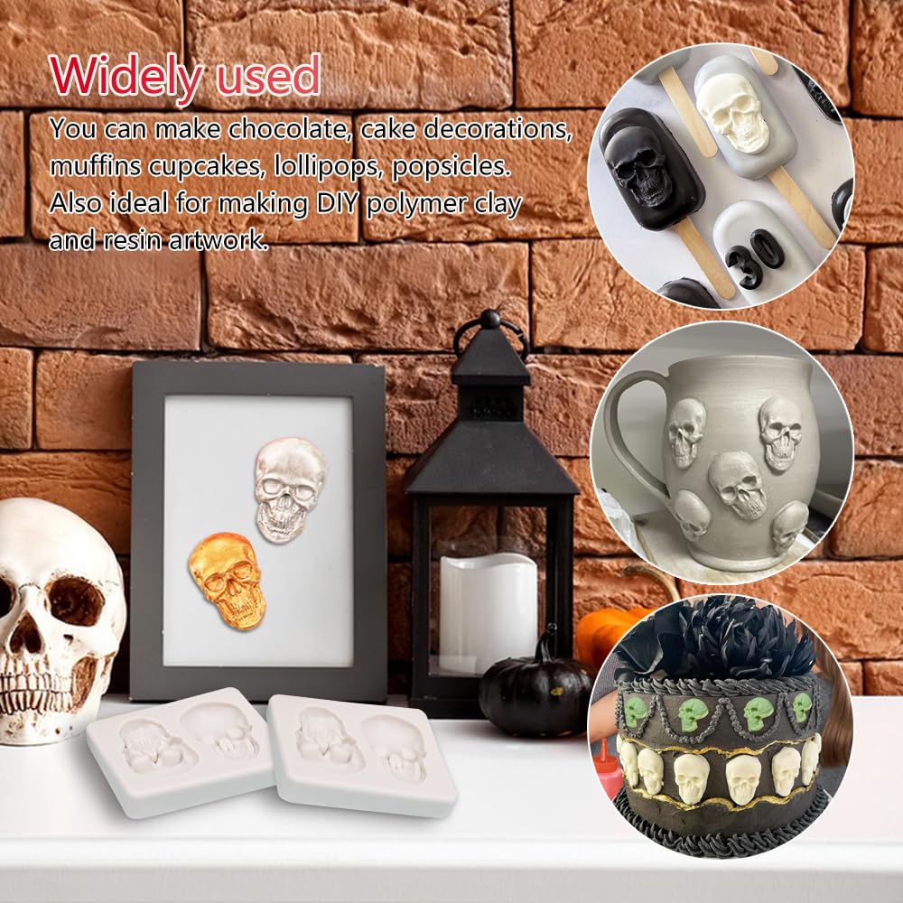KOOBOOK 1Pcs Creative Skeleton Head Skull Silicone Mold for Cake Decorating, Chocolate, Candy, Pastry DIY - Perfect for Halloween, Birthday Parties, and Themed Desserts