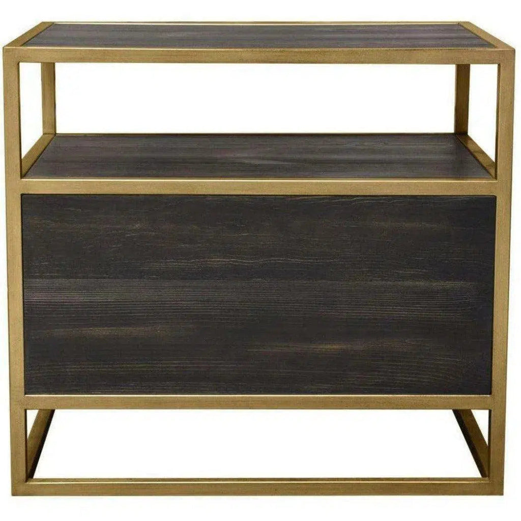 Dark Brown 2-Door End Table with Gold Metal Frame - Perfect for Living Room, Bedroom, or Office Side Table