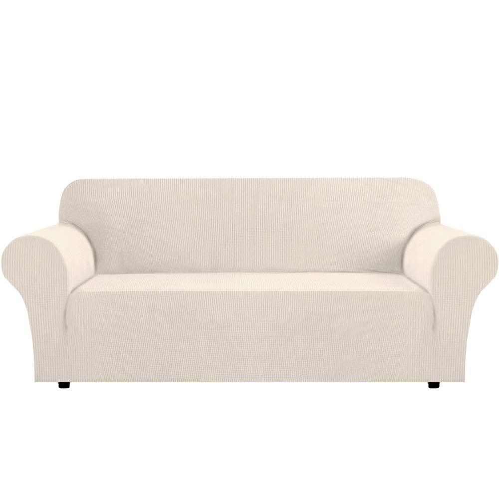 Flamingo P High Stretch Sofa Slipcover - Non-Slip Washable Couch Cover for 3-Cushion Couches, Thick Jacquard Fabric with Elastic Bottom - Pet & Furniture Protector (X-Large, Biscotti Beige) - Perfect for Living Room, Family Room & Pet-Friendly Homes