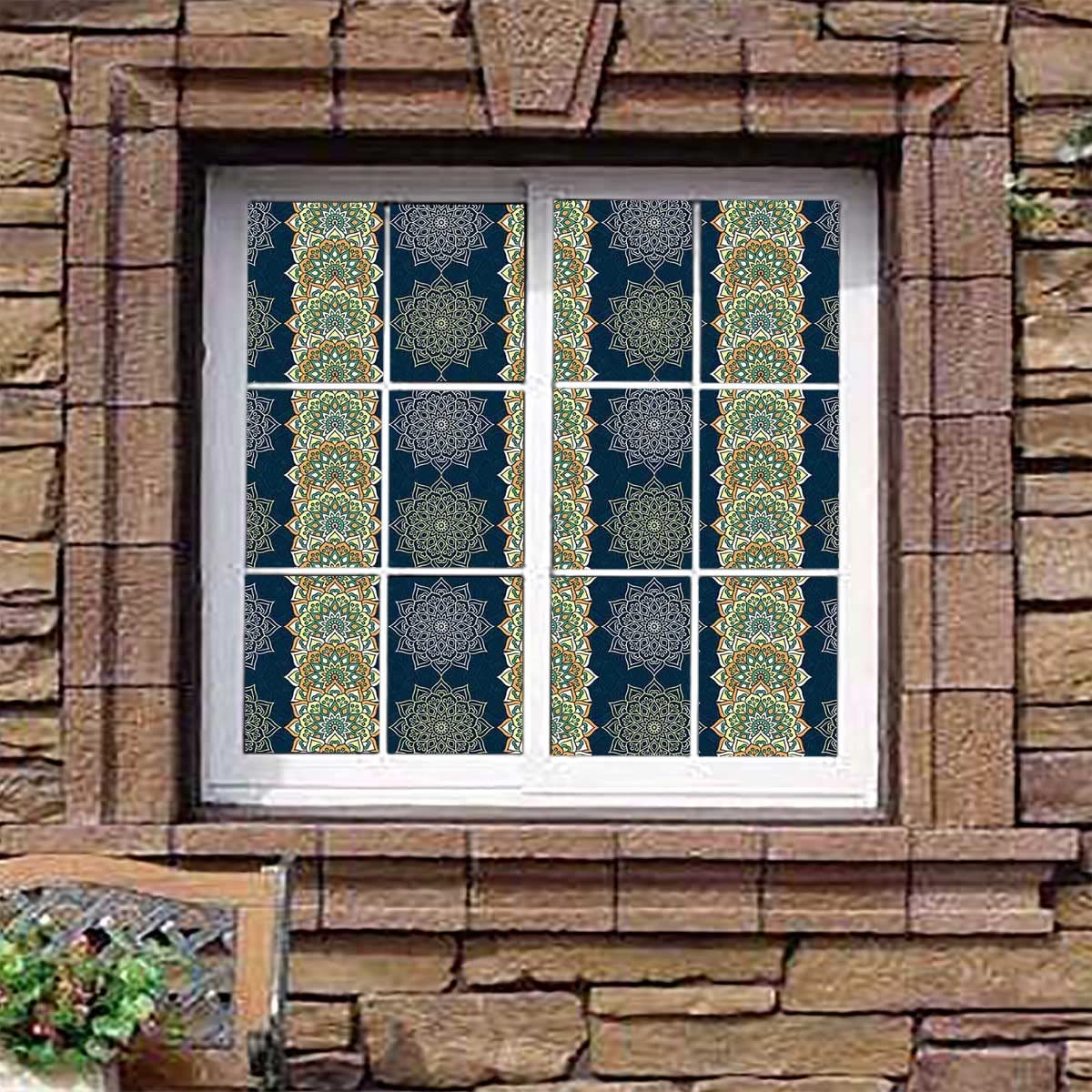 Bohemian Moroccan Window Tinting Film - Self-Adhesive Privacy Window Film for Home & Office - Decorative Glass Sticker with Ethnic Patterns - Perfect for Living Rooms, Bedrooms & Office Windows