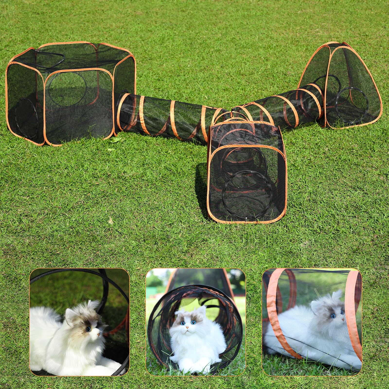 5 in 1 Outdoor Cat Tent with Tunnel - Portable Cat Enclosure for Indoor & Outdoor Cats - Includes Cat Harness, Leash, Wand Toy & Feather Toys - Perfect for Backyard, Camping & Indoor Playpen