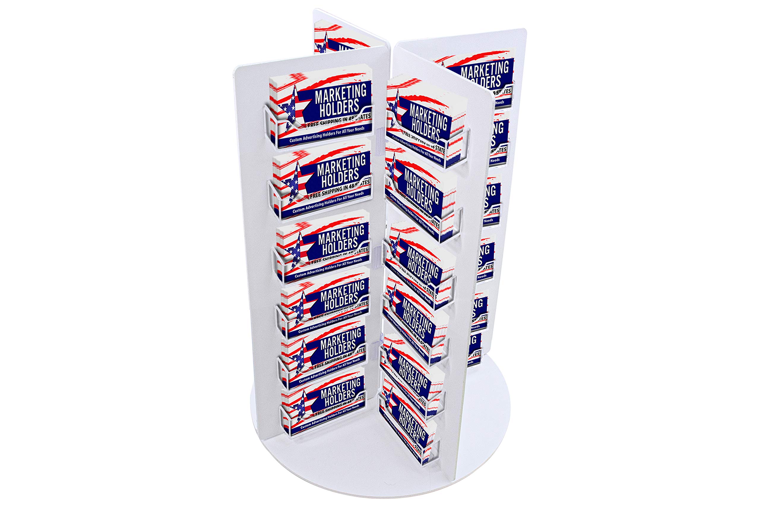 Clear Acrylic Spinning Business Card Holder with White PVC Base - 48 Slot Desk Display for 3.5