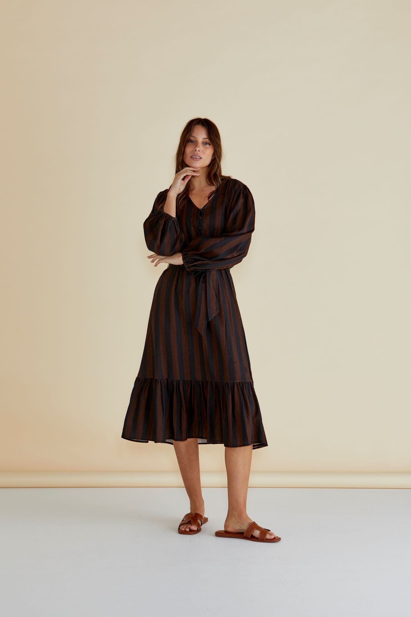 Betty Basics Melissa Dress - Chocolate Stripe Floral Print Casual Summer Dress for Women | Perfect for Beach, Vacation, and Everyday Wear