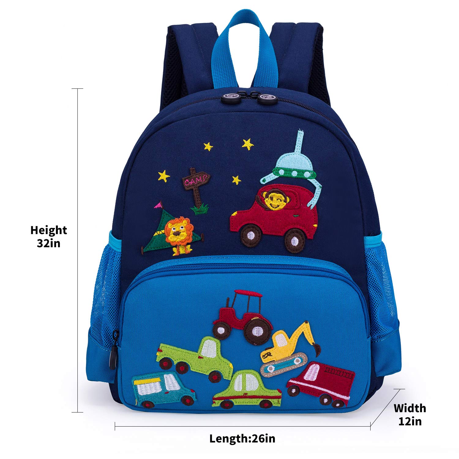 **3D Cute Zoo Little Kids Backpack for Boys & Girls - Waterproof Toddler Backpack for Preschool, School & Travel (Blue Car Design)**