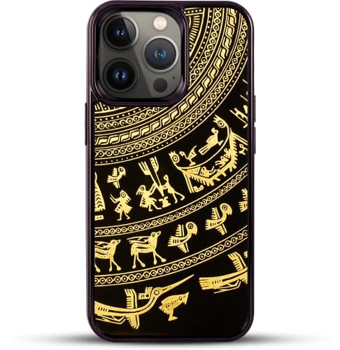 La Sonmai iPhone 13 Pro Handcrafted Lacquer Dong Son Drum Case with 24K Gold Accents + Premium Tempered Glass Screen Protector & Clear Aluminum Lens Cover (Glossy Black) - Perfect for Cultural Enthusiasts & Luxury Phone Protection