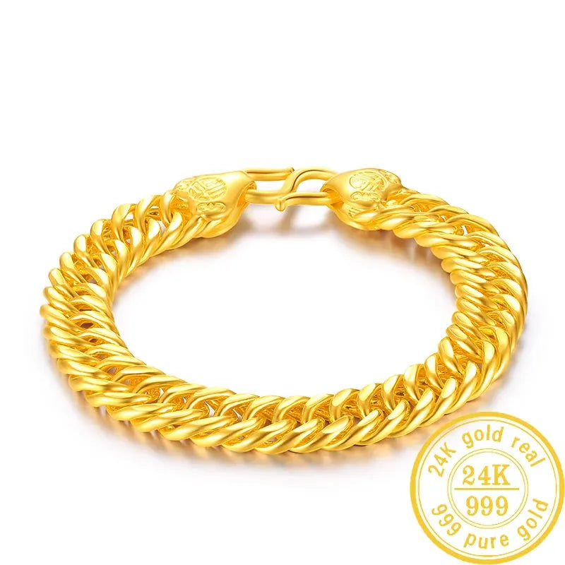 24K Pure Gold Bracelet for Men - 999 Solid Real Gold Bangle, Classic & Trendy Luxury Jewelry Gift - Perfect for Parties, Weddings & Special Occasions (2023 New Collection)