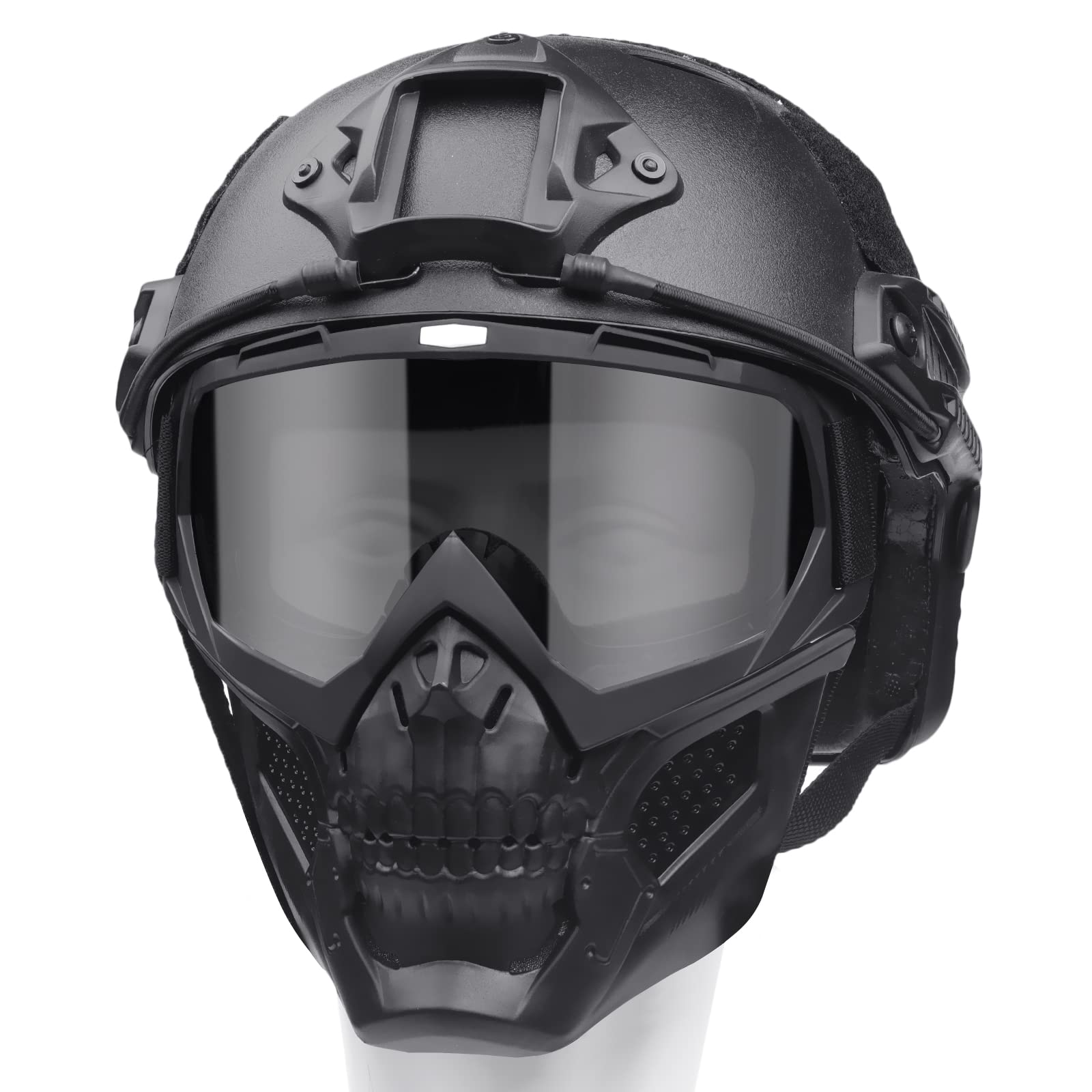 Tactical Airsoft Helmet & Full Face Mask with Detachable Goggles - NVG Mount & Side Rail - Military Paintball Gear for Outdoor Combat & Airsoft Games