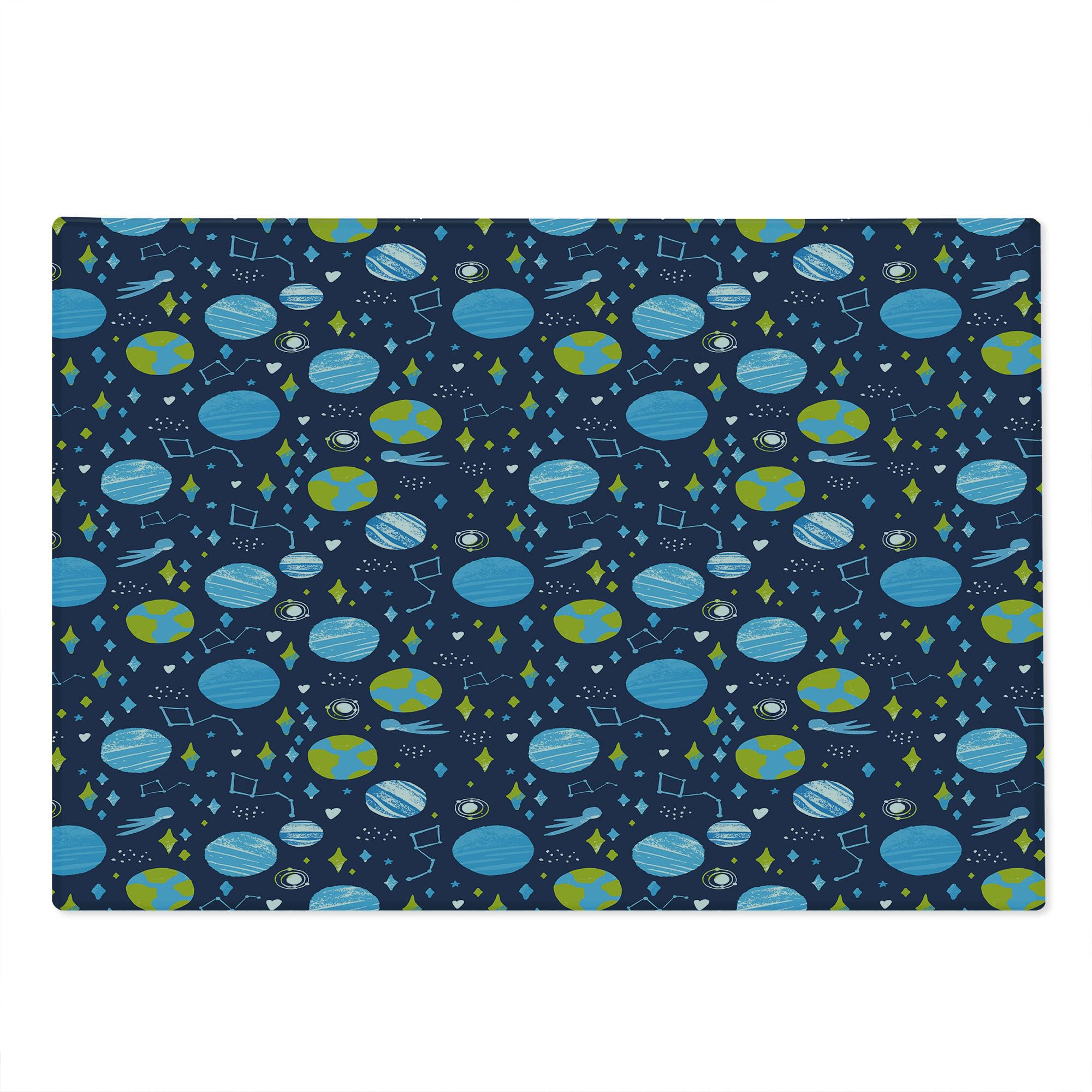 Ambesonne Space-Themed Tempered Glass Cutting Board - Hand Drawn Constellation & Kite Design - Large Decorative Serving Board in Dark Slate Blue, Pale Sky Blue, Apple Green & White - Perfect for Kitchen Prep, Charcuterie Display & Space Decor