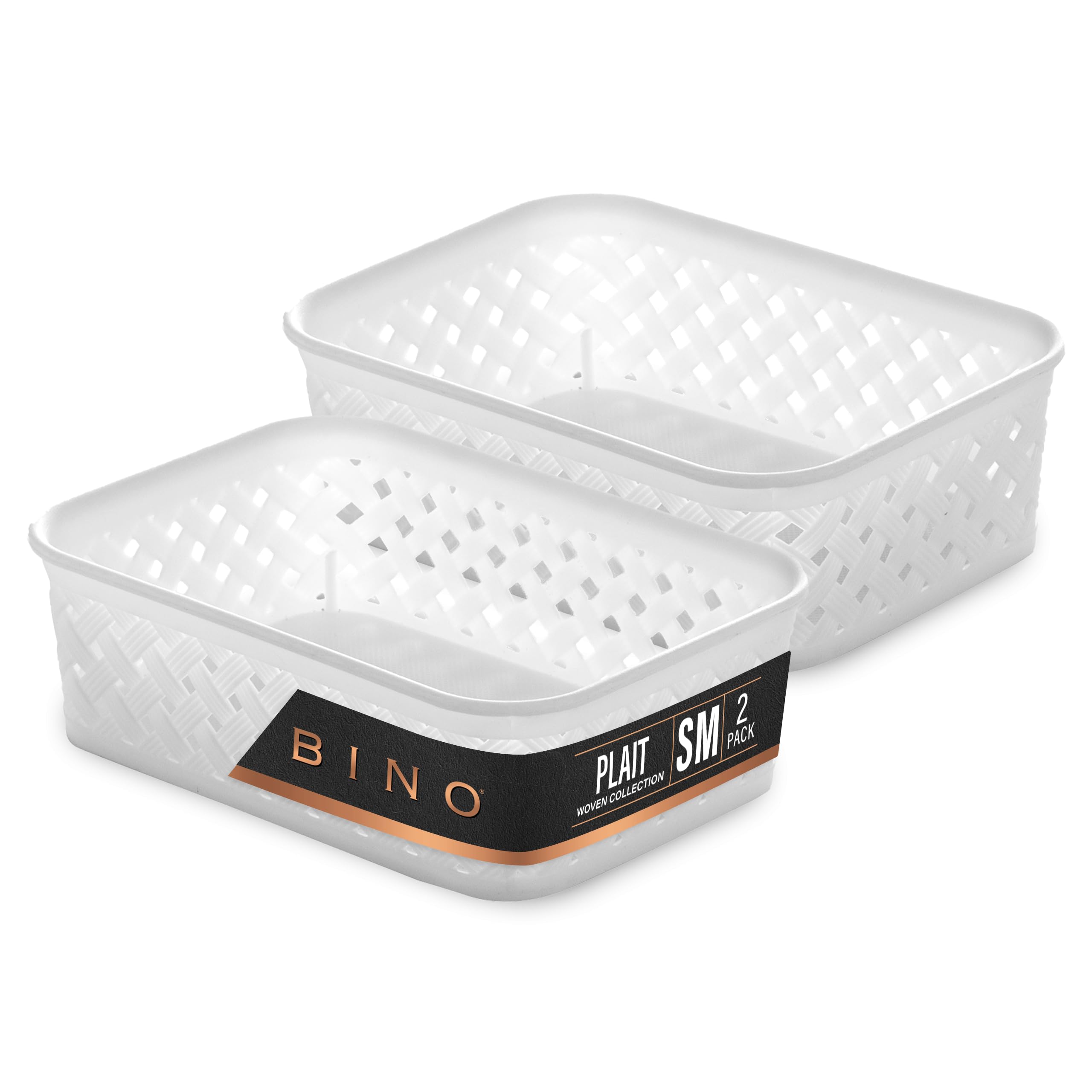 Durable Plastic Storage Baskets 2-Pack - White Multi-Use Organizer for Pantry, Bathroom & Closet | Drawer & Cabinet-Friendly Small Bins | THE PLAIT COLLECTION | Perfect for Home Organization, Kids' Room Toys & Office Supplies Storage