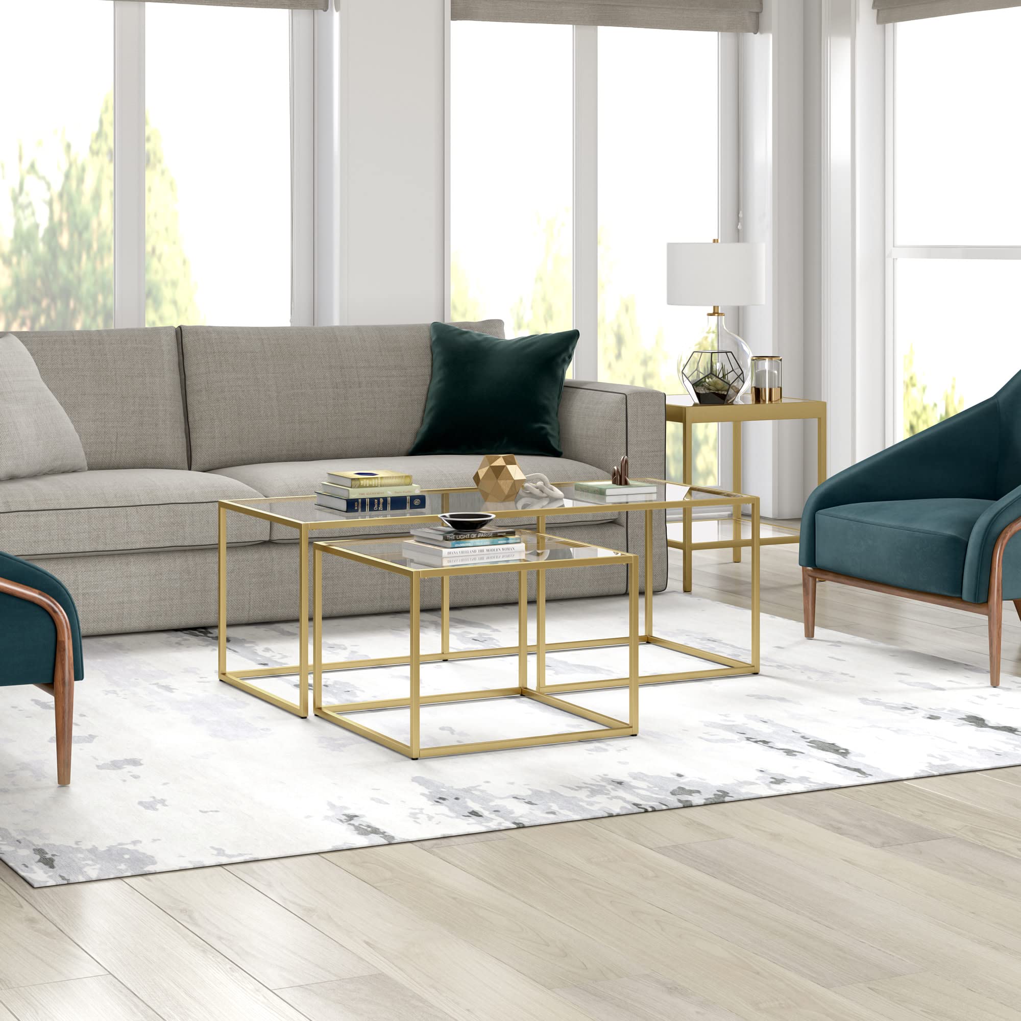 Henn&Hart Kennedy Rectangular Nested Coffee Table in Brass - 50