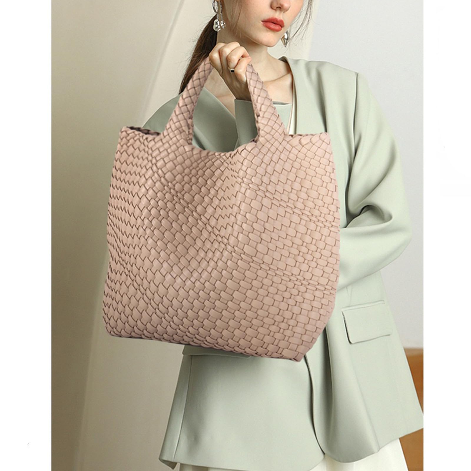 JINMANXUE Women's Fashion Woven Tote Bag - Large Capacity Stylish Shopper Bag for Travel, Work & Daily Use - Durable Shoulder Handbag Purse for Women