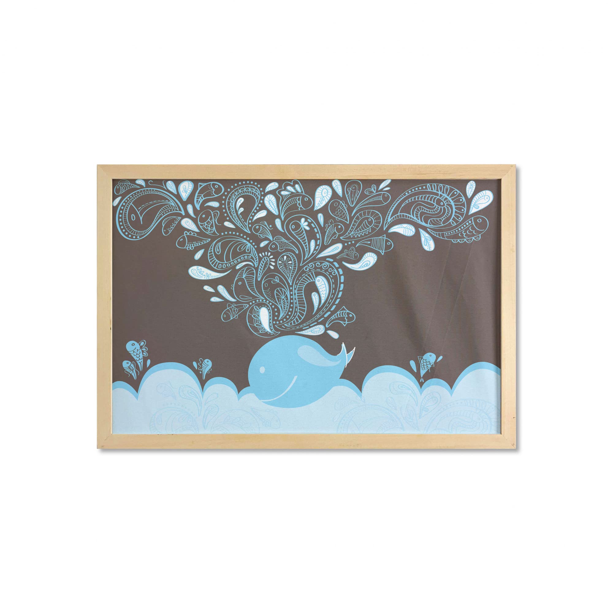 Ambesonne Whale Wall Art with Frame - Ocean Bubbles Cartoon Batik Tribal Style Printed Fabric Poster (35