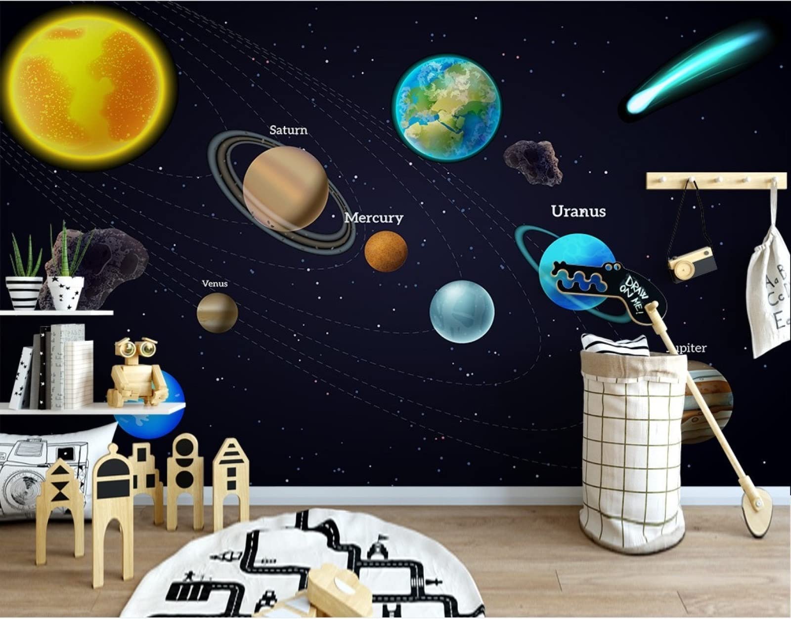 3D Galaxy Planets Wall Sticker for Kids Room - Outer Space Themed Nursery Decor - 400x280cm Large Space Mural - Perfect for Bedroom, Kindergarten & Playroom Wall Art