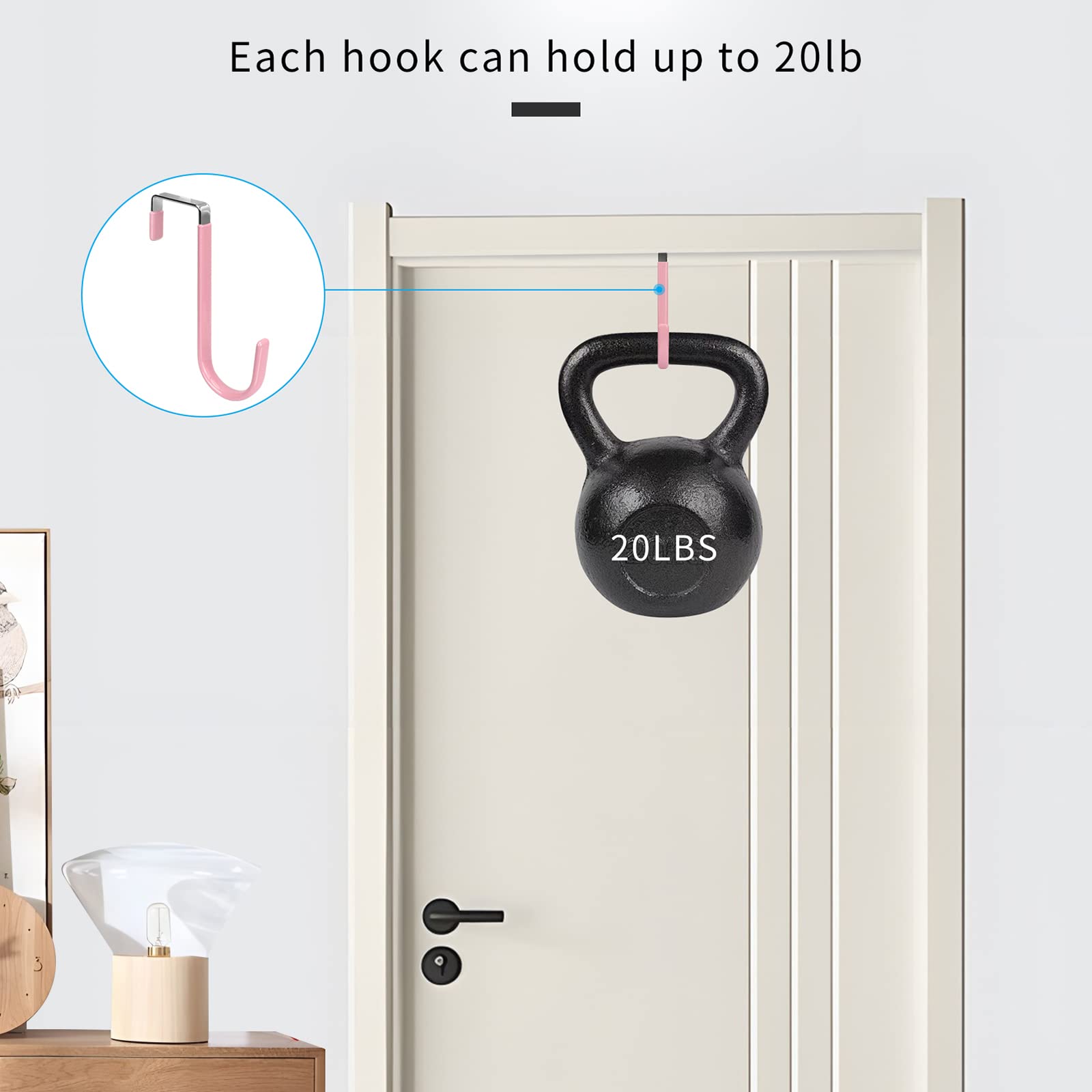 FYY Over The Door Hooks 4 Pack - Heavy Duty Door Hangers with Rubber Pads to Prevent Scratches - Space Saving Organizer for Clothes, Towels, Hats, Coats & Bags - Perfect for Bedroom, Bathroom & Living Room (Pink) - Ideal for Small Space Organization & Home Decor