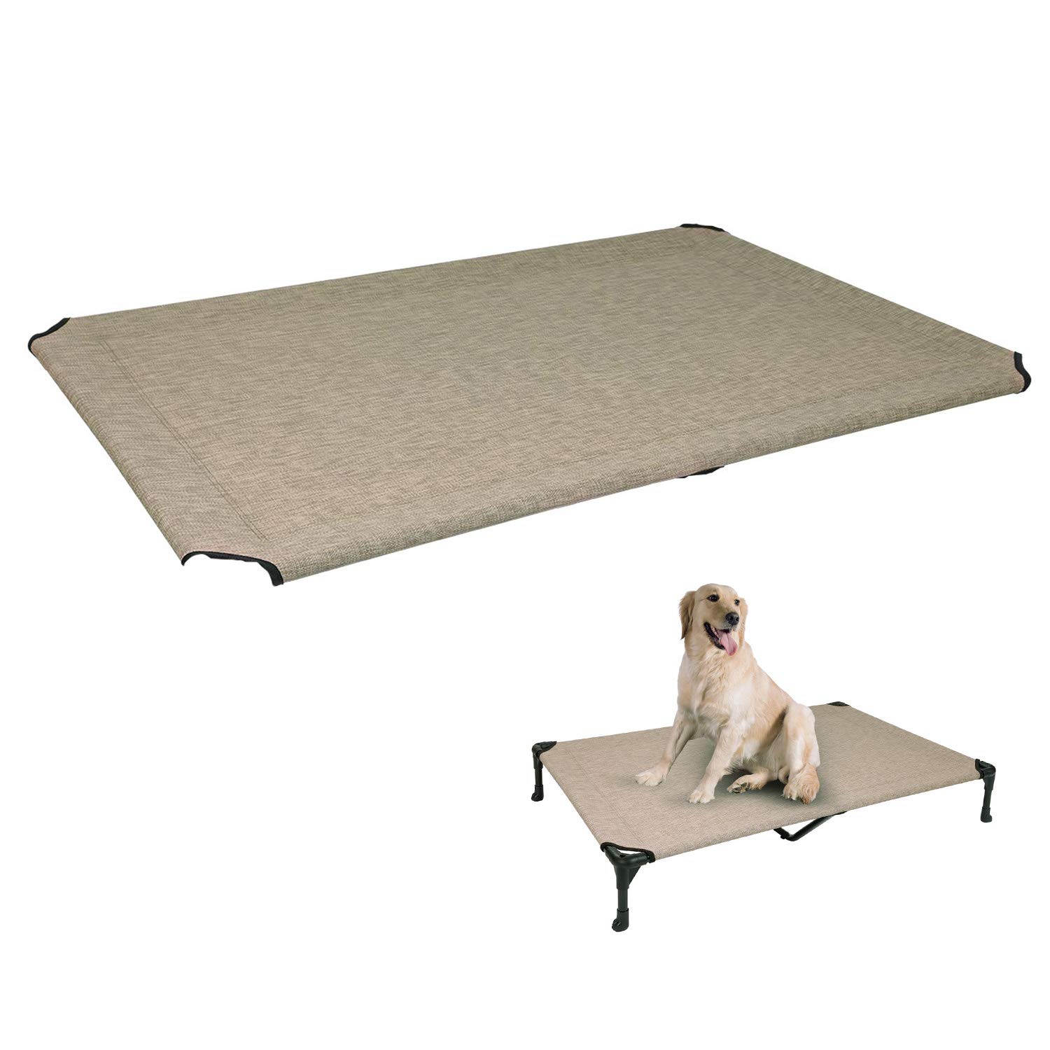 Veehoo Cooling Elevated Dog Bed Replacement Cover - Washable & Breathable Pet Cot Bed Mat for Large Dogs - X-Large Size in Beige Coffee - Perfect for Outdoor, Patio, and Indoor Use