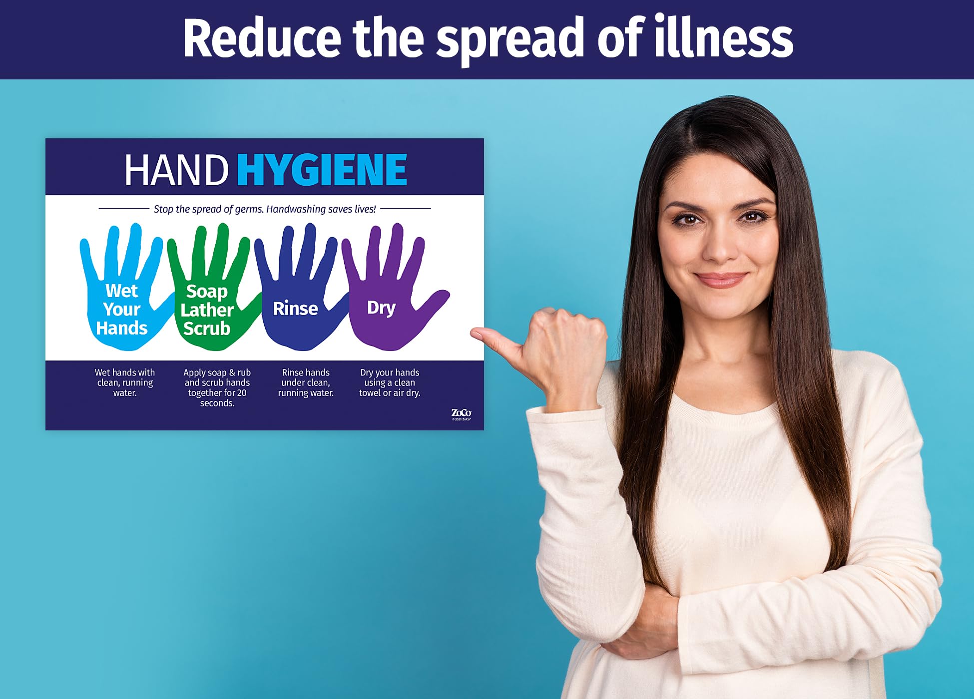 ZOCO - 20 Pack Laminated Hand Washing Posters 12x18 inches - Hand Hygiene Signs for Kids & Adults - Perfect for Schools, Workplaces & Nurse Offices - Promote Cleanliness in Classrooms, Restrooms & Healthcare Facilities